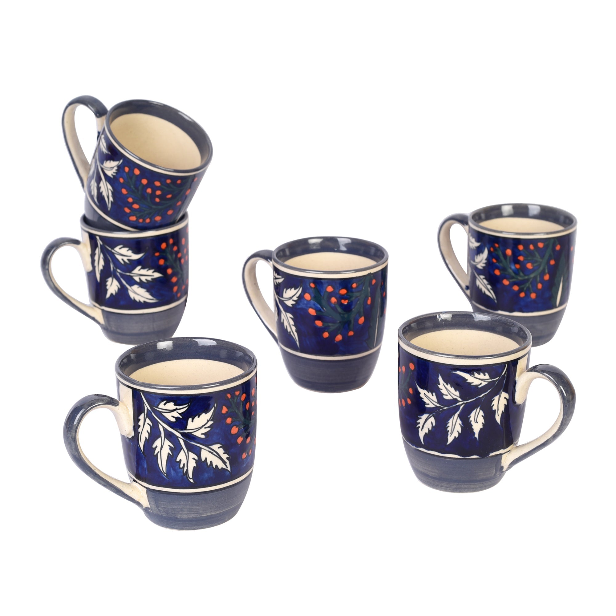 ART CREATIONS BY SUMAN SONTHALIA Blue - Blooming Leaves Drinking Mugs S06