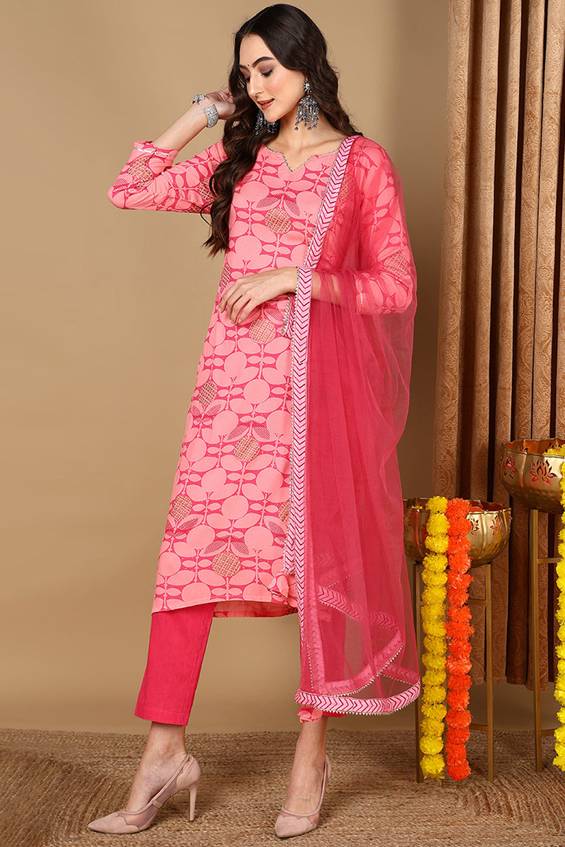 Ahika Plus Size Pink Viscose Rayon Geometric Printed Straight Suit Set VKSKD1990 - view 4