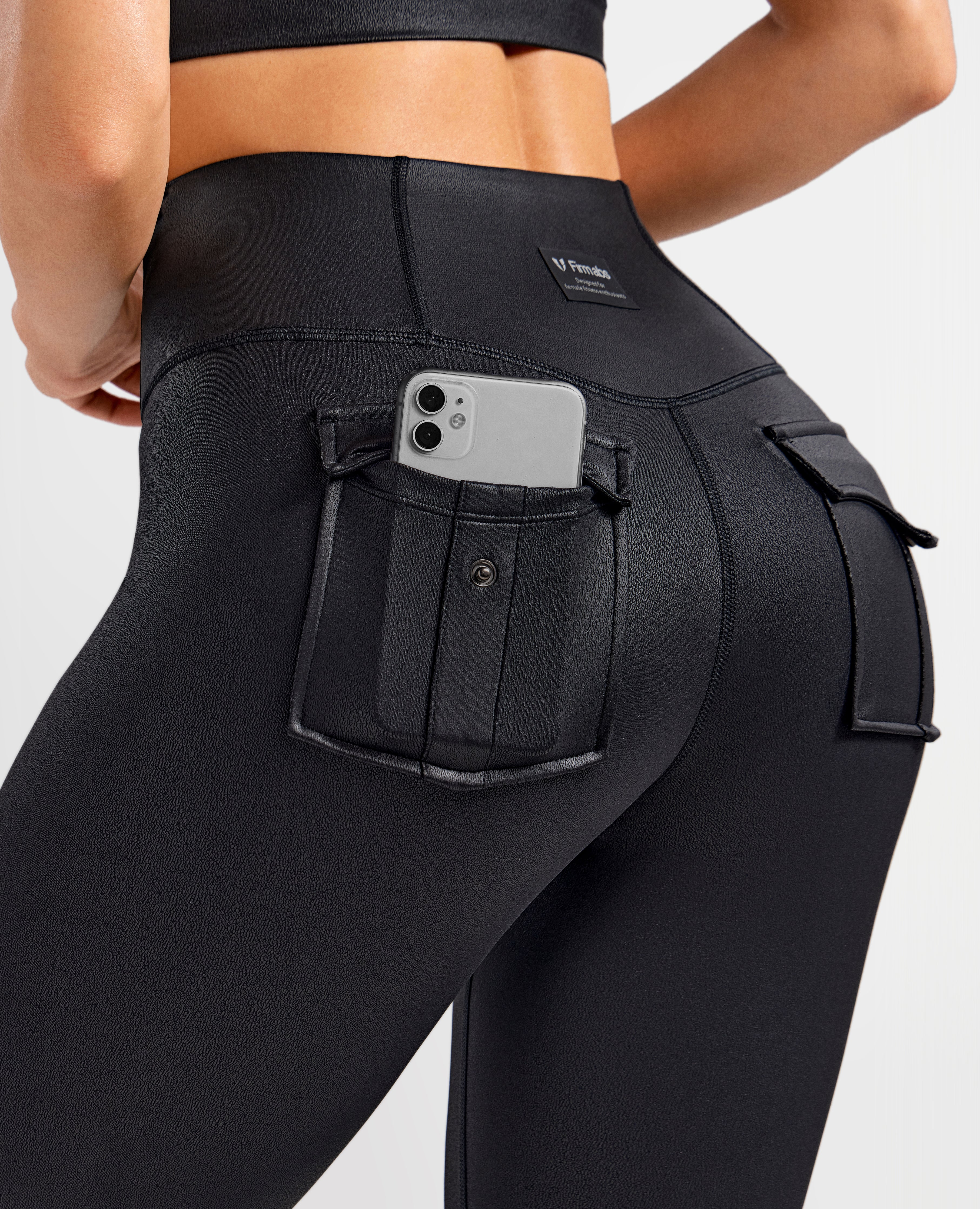 FIRM ABS Faux Leather Cargo Power Leggings - Black - view 8