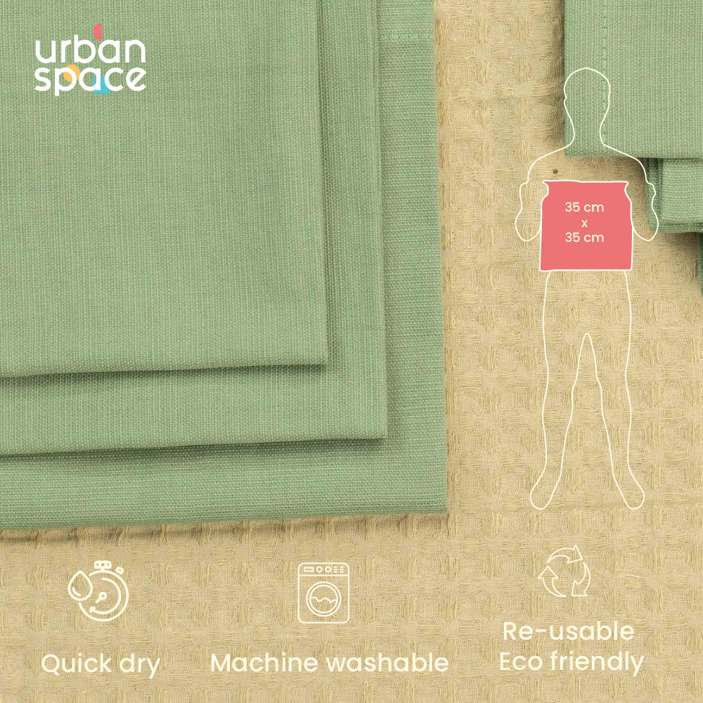 Urban Space -Home Furnishing Store 100% Cotton Multipurpose Kitchen Napkins, Dining Table Napkins, Machine Washable & Reusable - Set of 6 - Green Sage - view 3