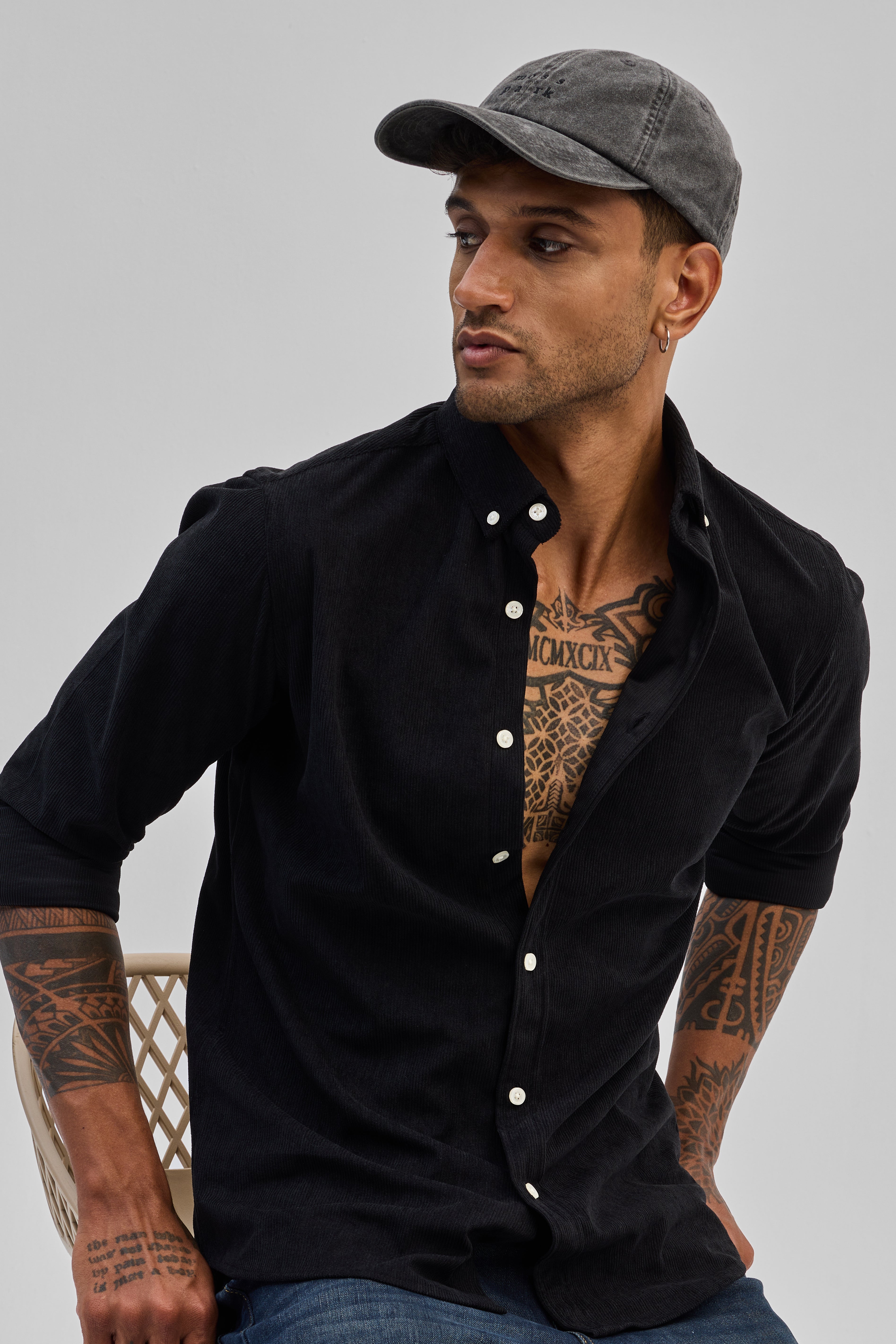 SNITCH Black Slim Fit Corduroy Shirt - view 4