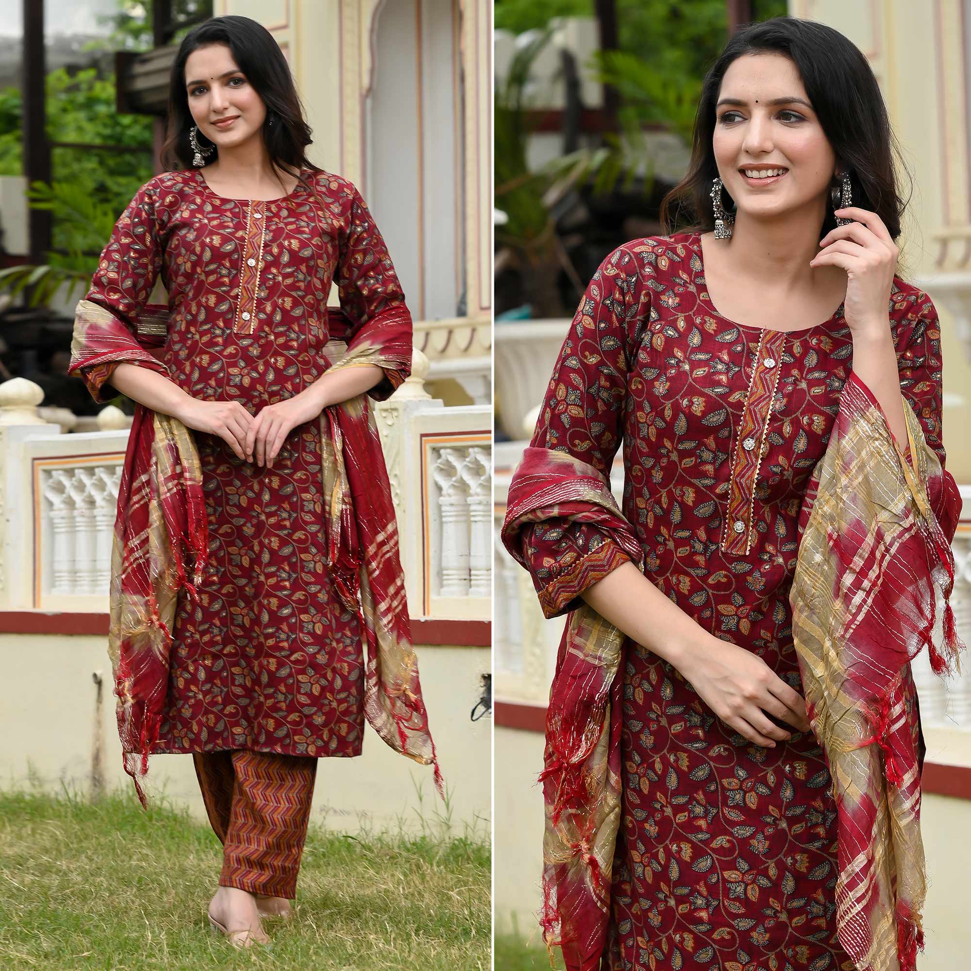 Peachmode Seller Maroon Floral Printed Rayon Suit