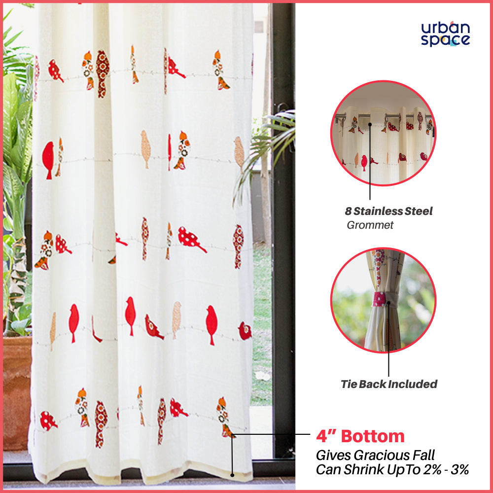Urban Space -Home Furnishing Store Premium 100% Cotton Curtains for Living Room, Bedroom, Children's room - Pack of 2 curtains, Humming Bird - Red - view 2