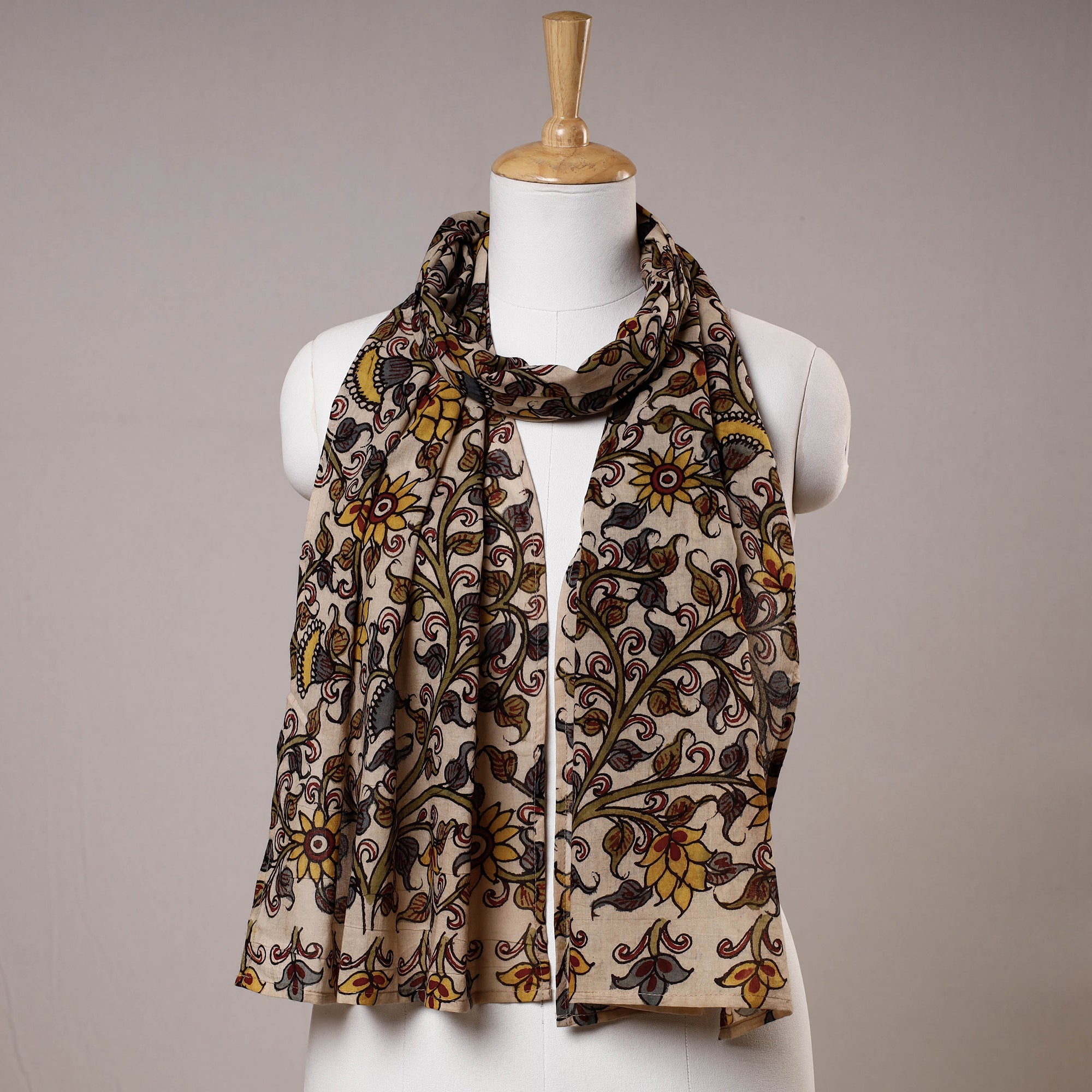 DWARAKA PLUS Beige - Handpainted Kalamkari Cotton Stole