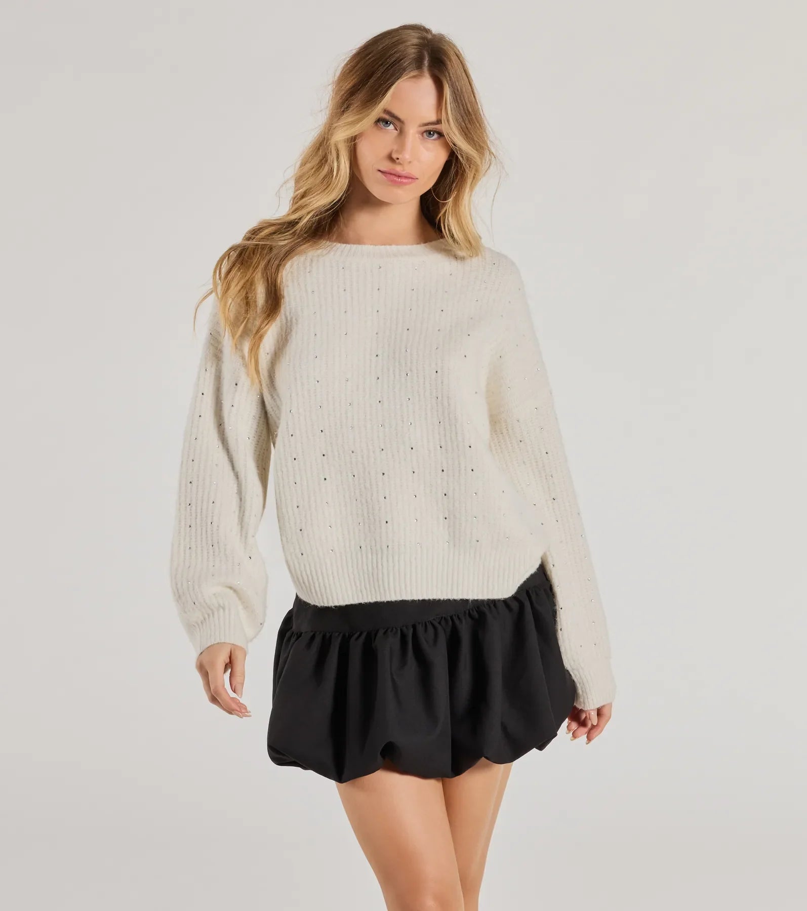 Windsor Cozy Sparkle Rhinestone Ribbed Knit Sweater