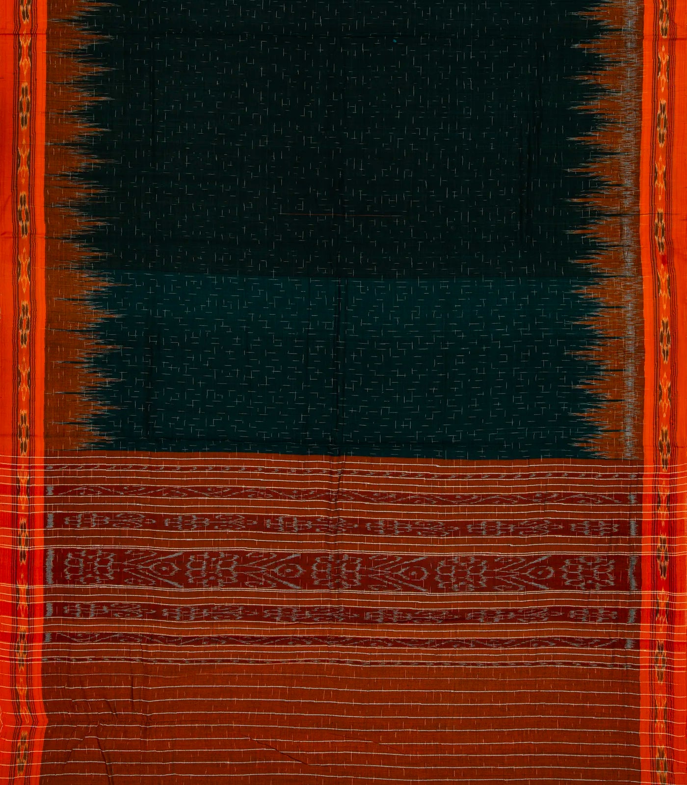 RmKV Bottle Green Handloom Orissa Cotton Saree With Red Tie & Dye Border - view 2