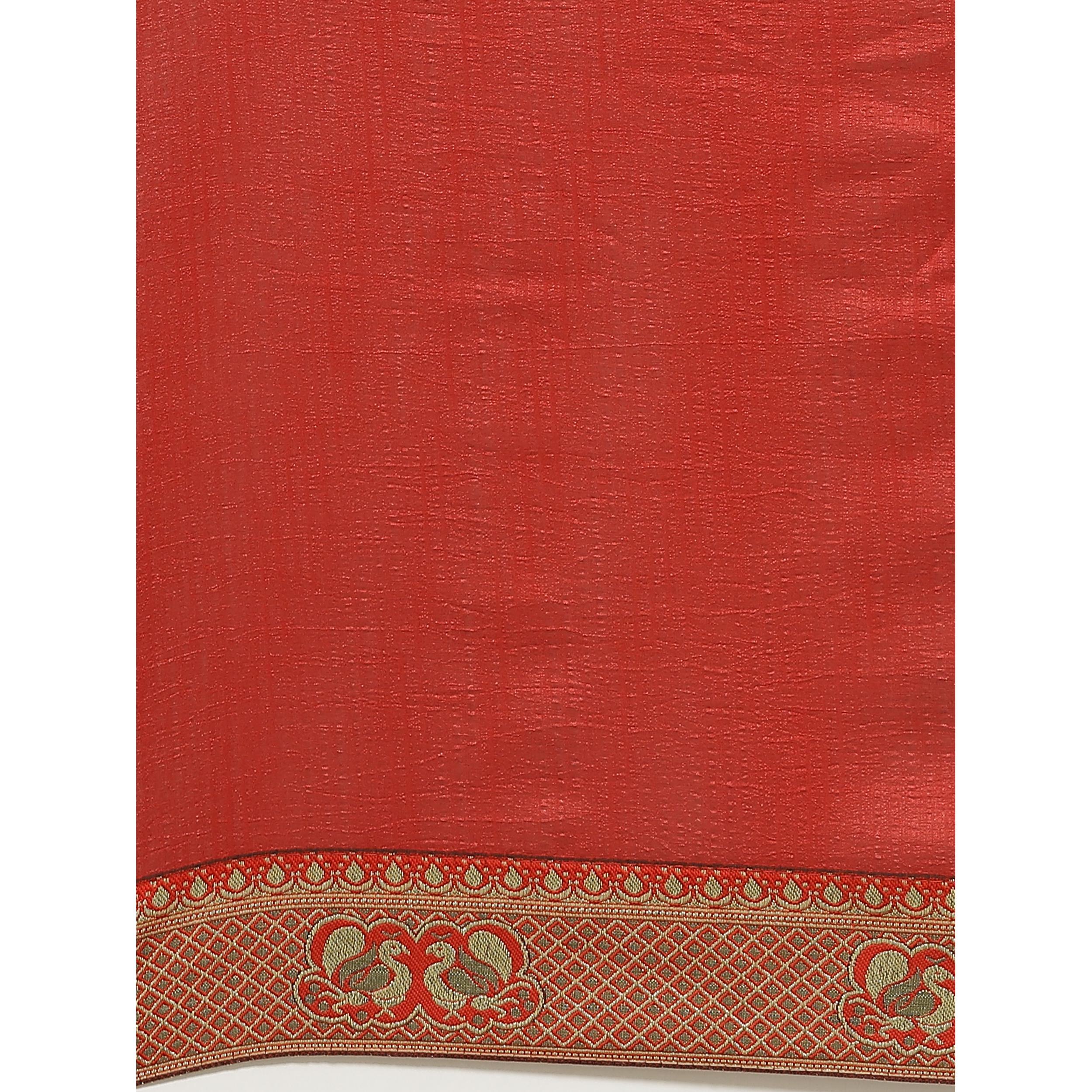Peachmode Hypnotic Red Colored Festive Woven Silk Blend Saree - view 5