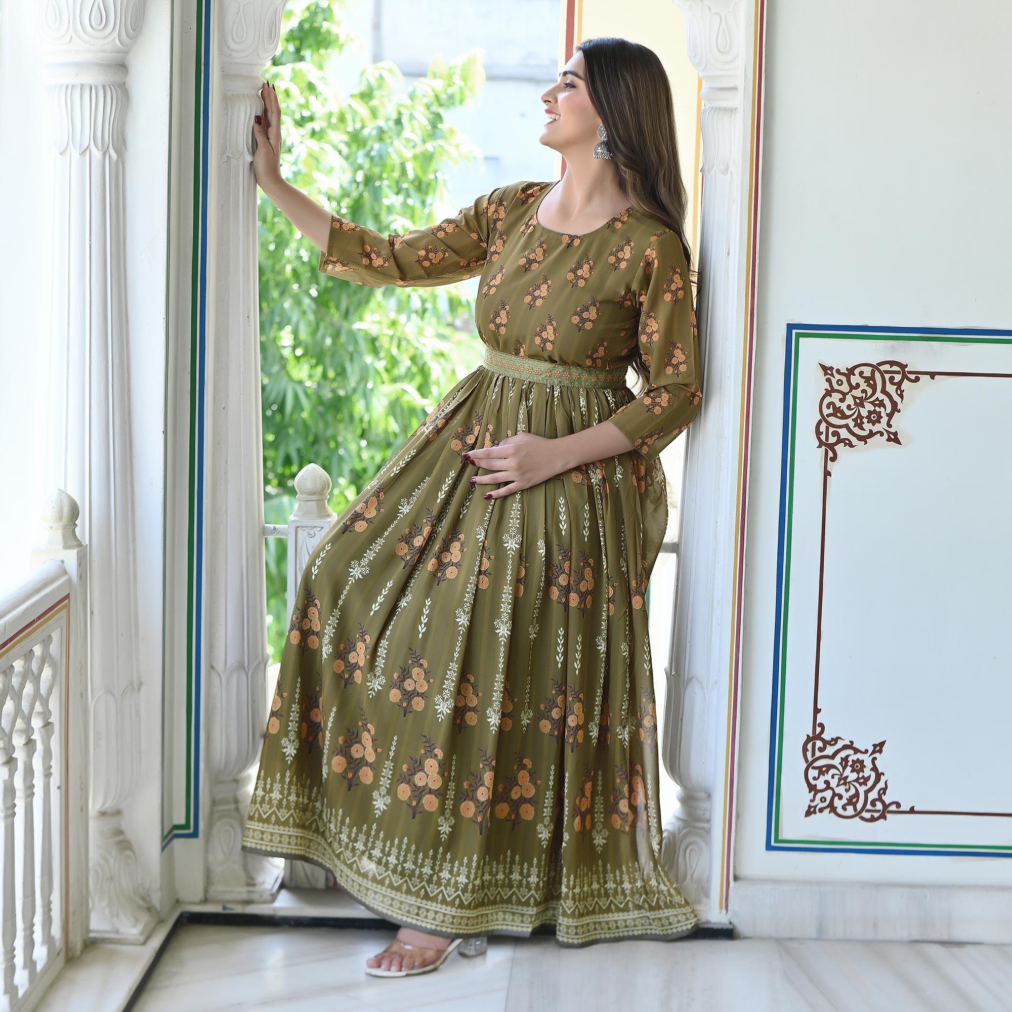 Green gowns – BlackTree green-floral-printed-georgette-gown