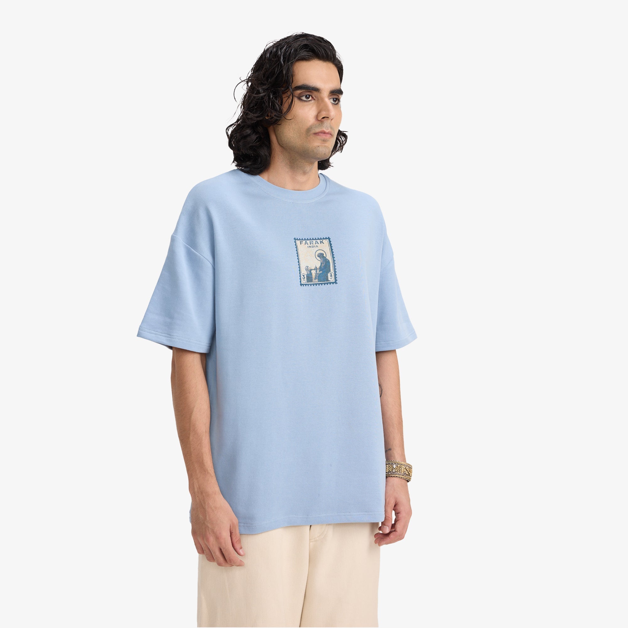 F A R A K | F Se Farak Stamp T-shirt { Blue/blue - view 2