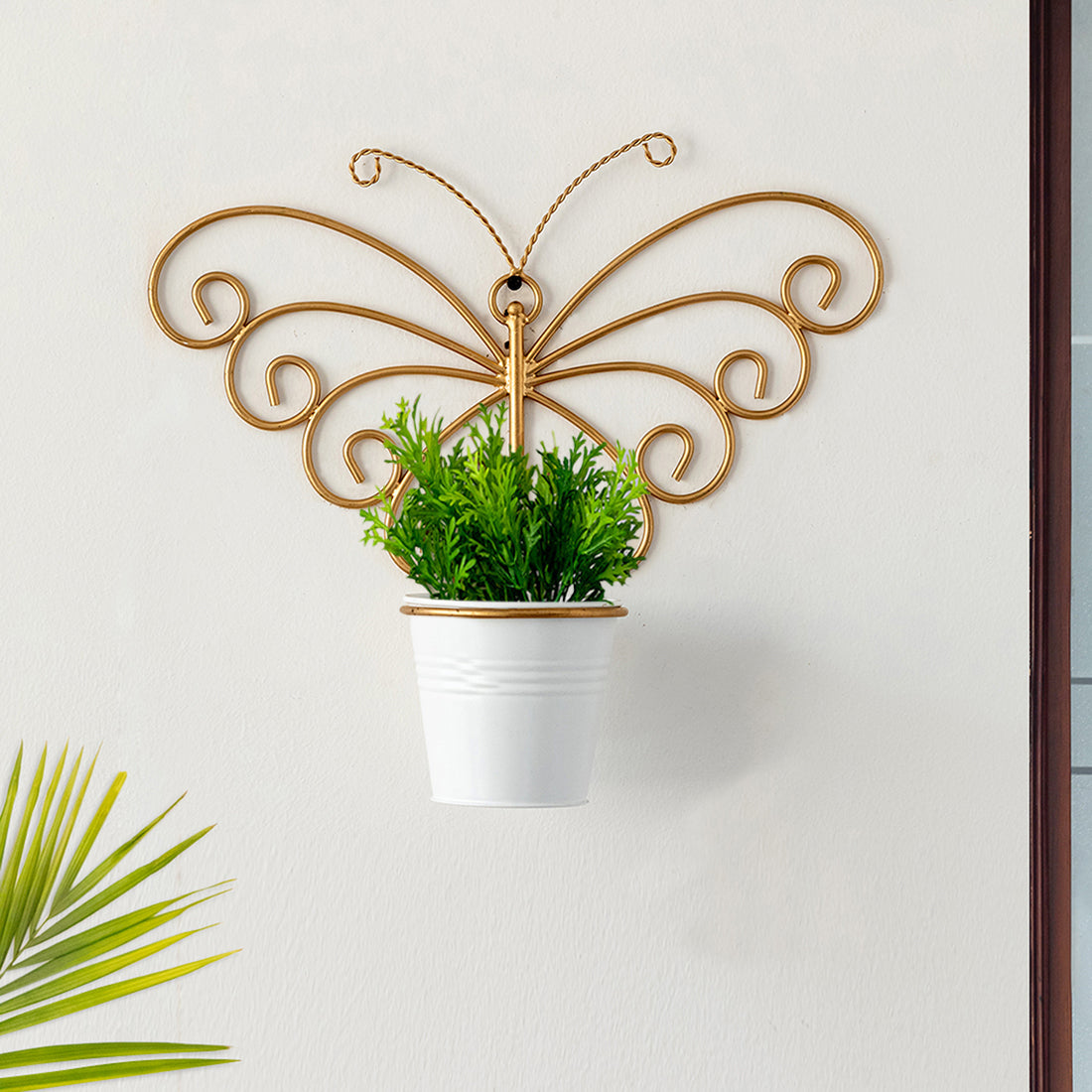 EXCLUSIVELANE 'Svarn Titli' Wall Planter Pot In Galvanized Iron (10 Inch, Brass Finish)