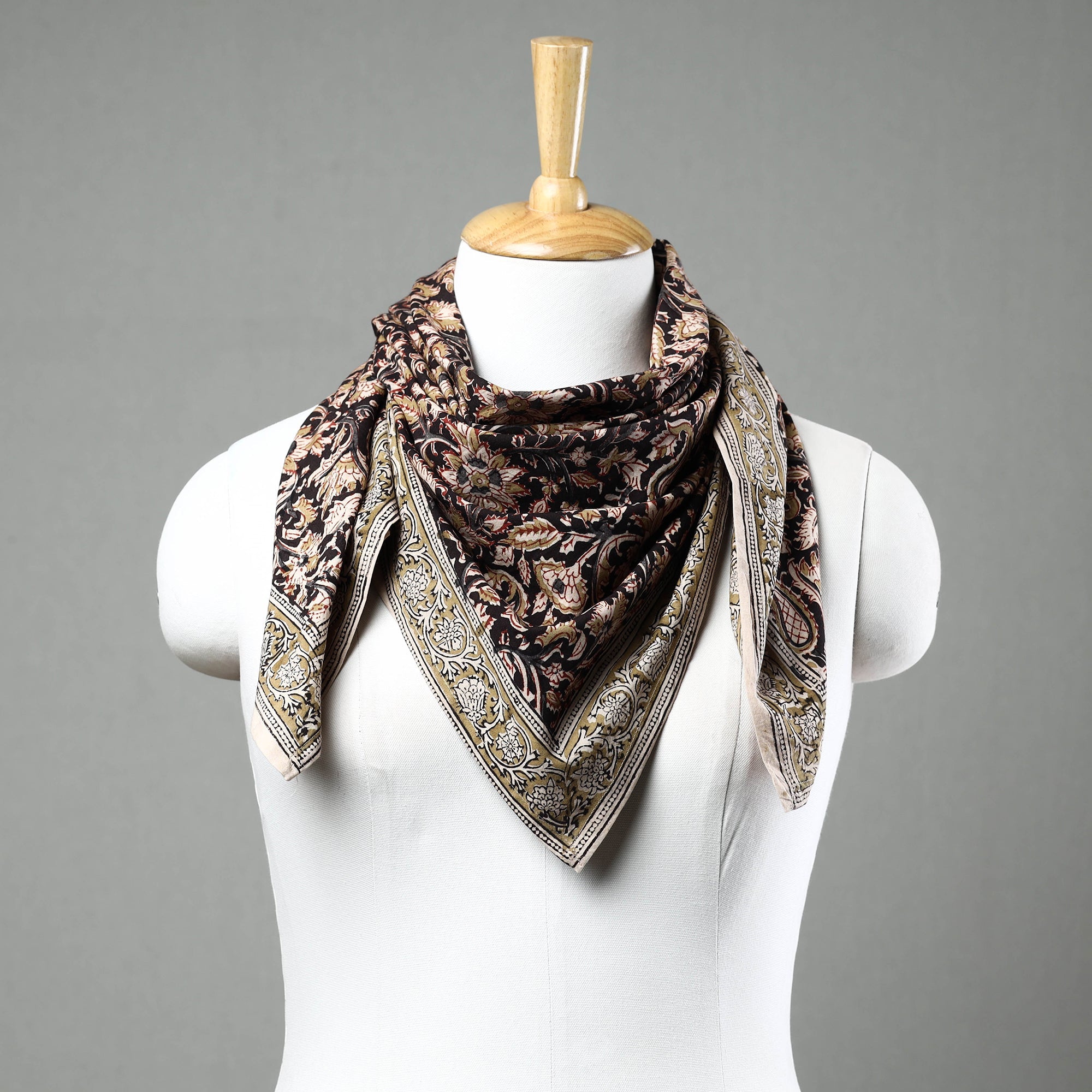 PITCHUKA SRINIVAS KALAMKARI PEDANA Black - Pedana Kalamkari Block Printed Natural Dyed Cotton Scarf 16