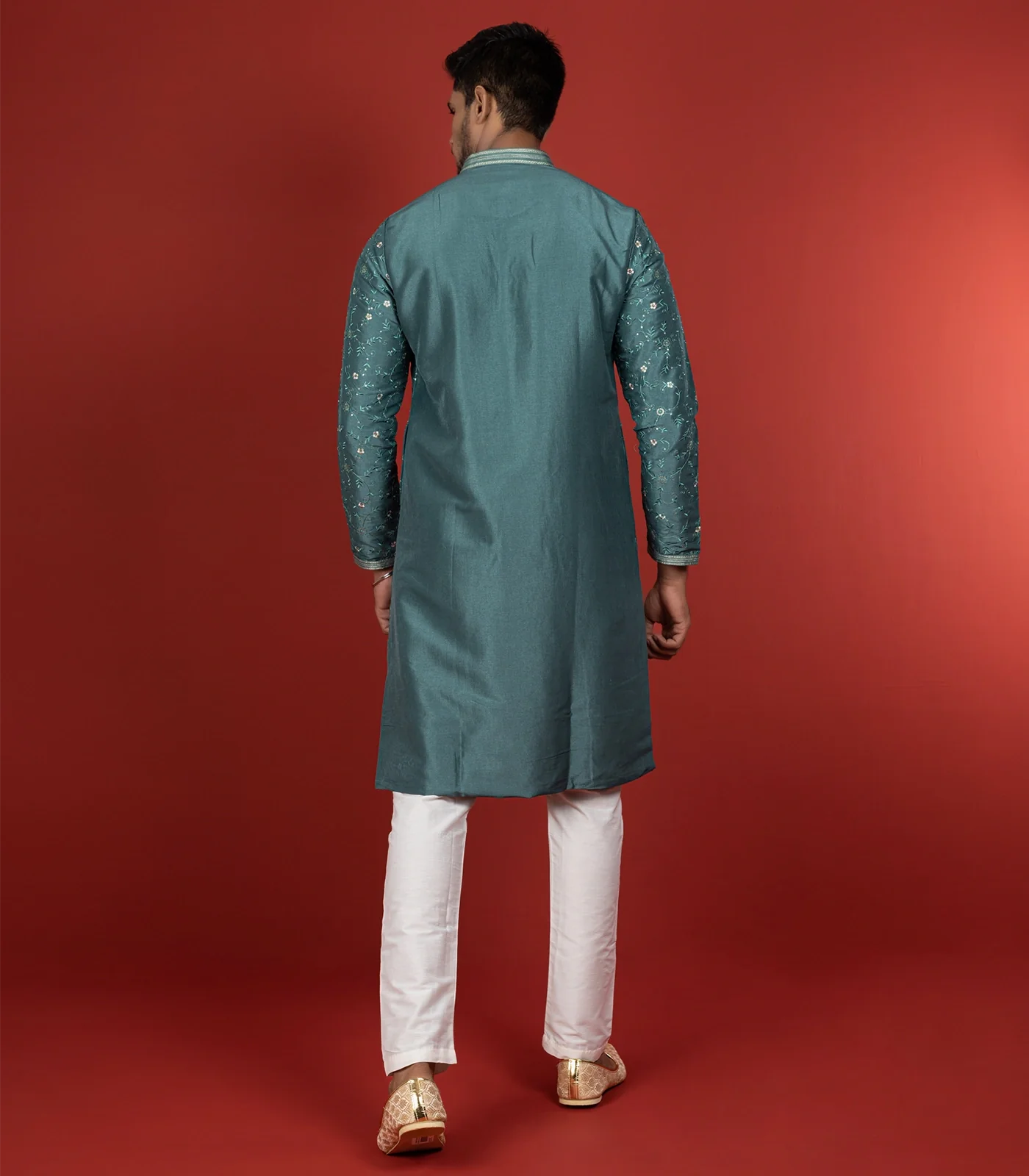 RmKV Stone Blue Kurta With White Straight Fit Pants-Blue - view 4