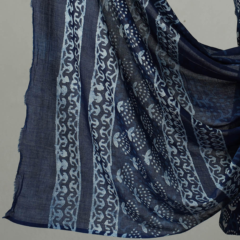 ARTISAN HAND BLOCK PRINTS Blue - 3pc Cotton Indigo Bagru Print Dress Material Set 16 - view 4