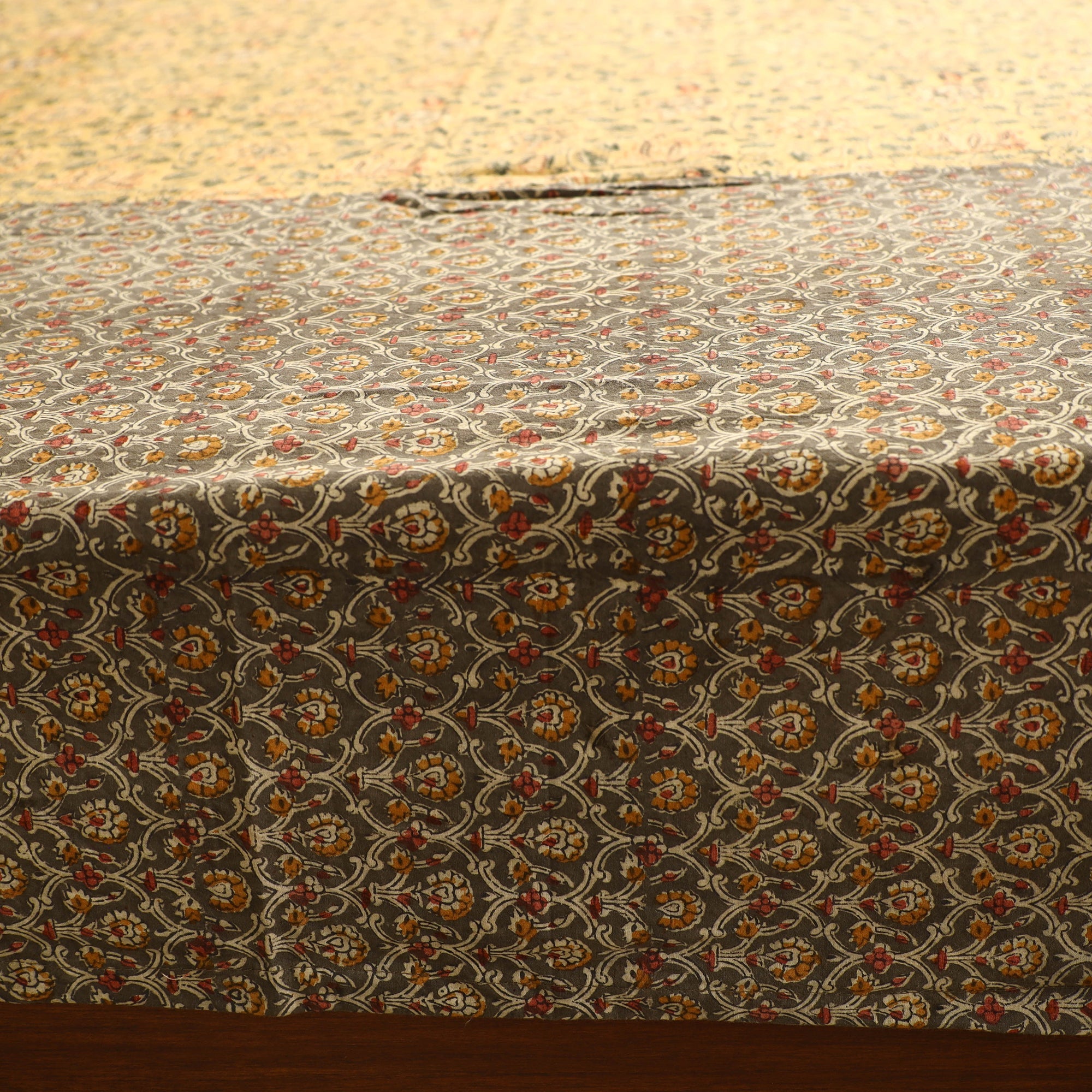 NOORI BAZAR Brown - Kalamkari Block Printed Patchwork Cotton Double Bed Cover With Pillow Covers (108 x 90 in) - view 5