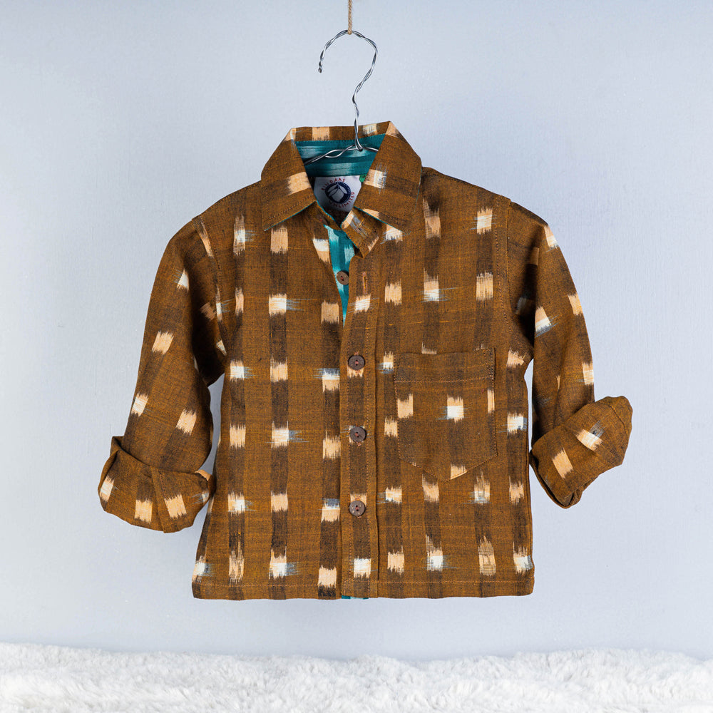 CHUTNEY CRAFT STUDIO Brown - Ikat Weave Cotton Full-Sleeve Kids Shirt