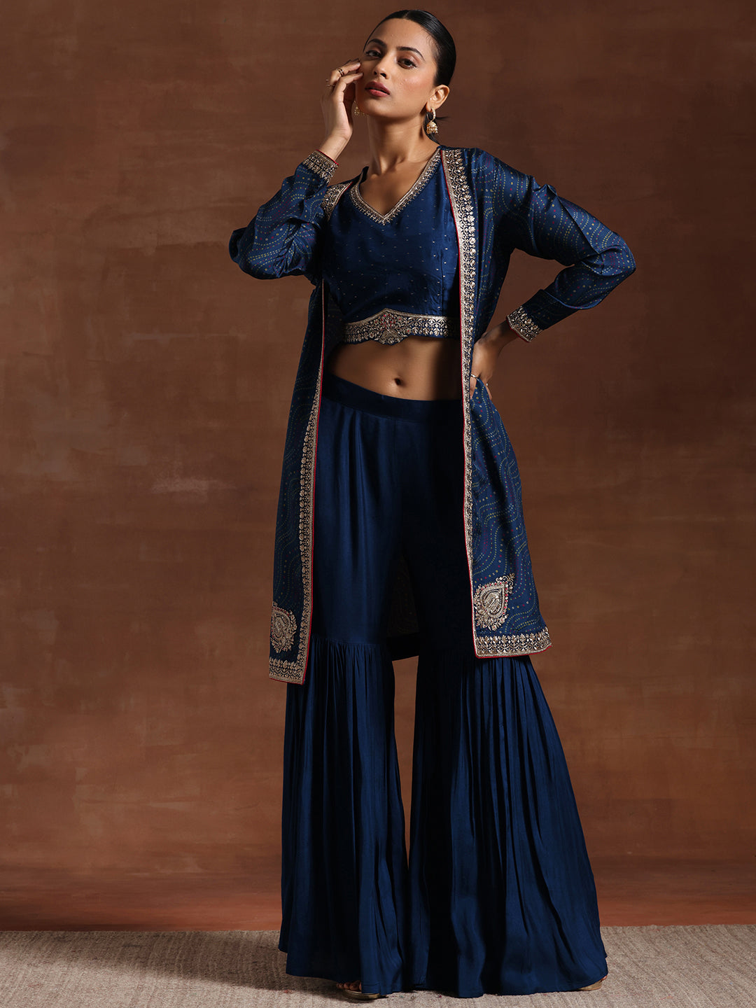 Libas Blue Embroidered Silk Blend Co-Ords