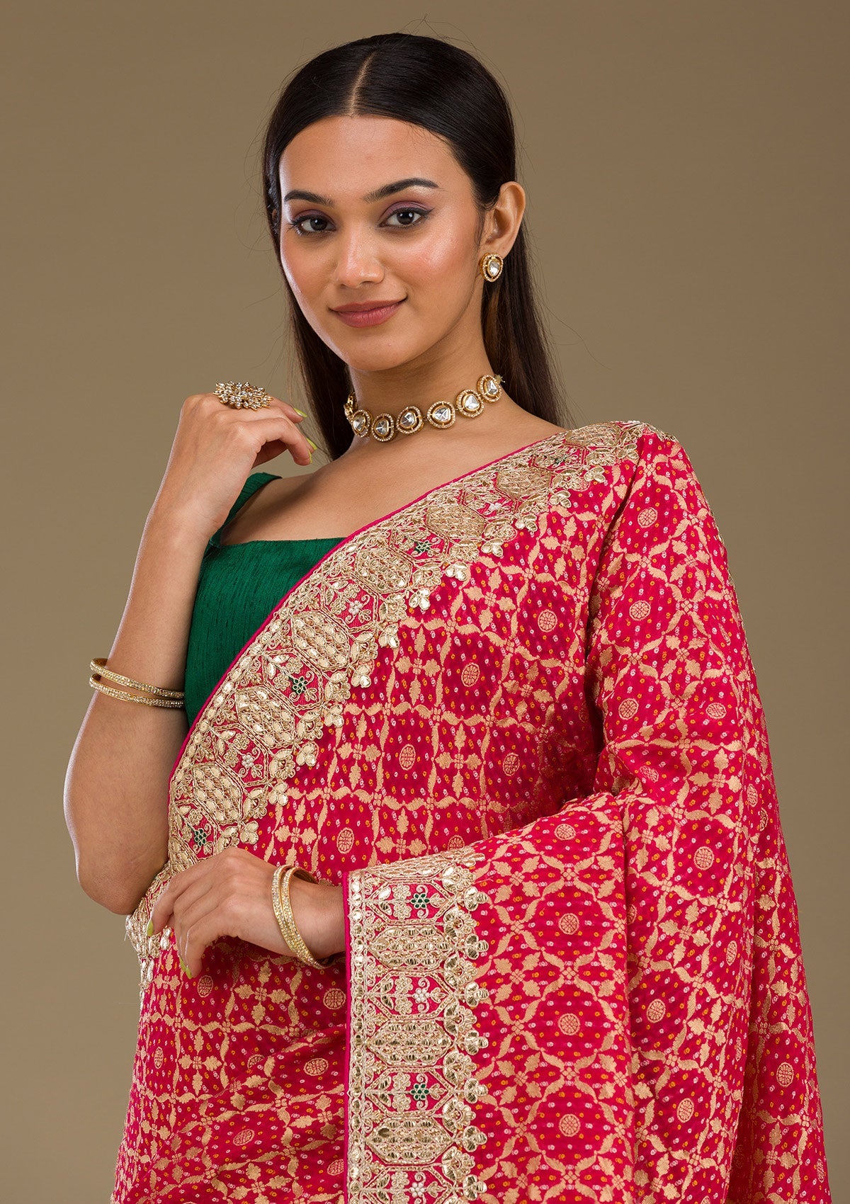 Koskii Rani Pink Gotapatti Chiffon Saree – Women's - view 5