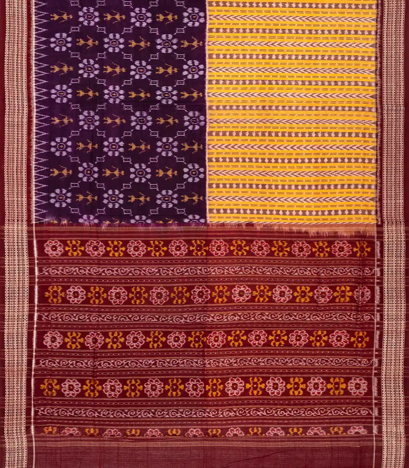 RmKV Violet & Yellow Handloom Orissa Cotton Saree With Tie & Dye Motifs - view 2