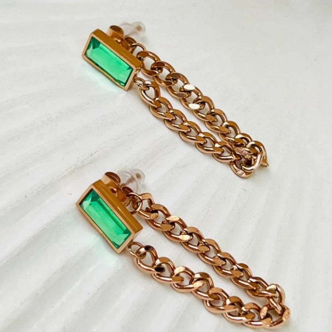 Branta Green Emerald Chain Earrings Design - view 2