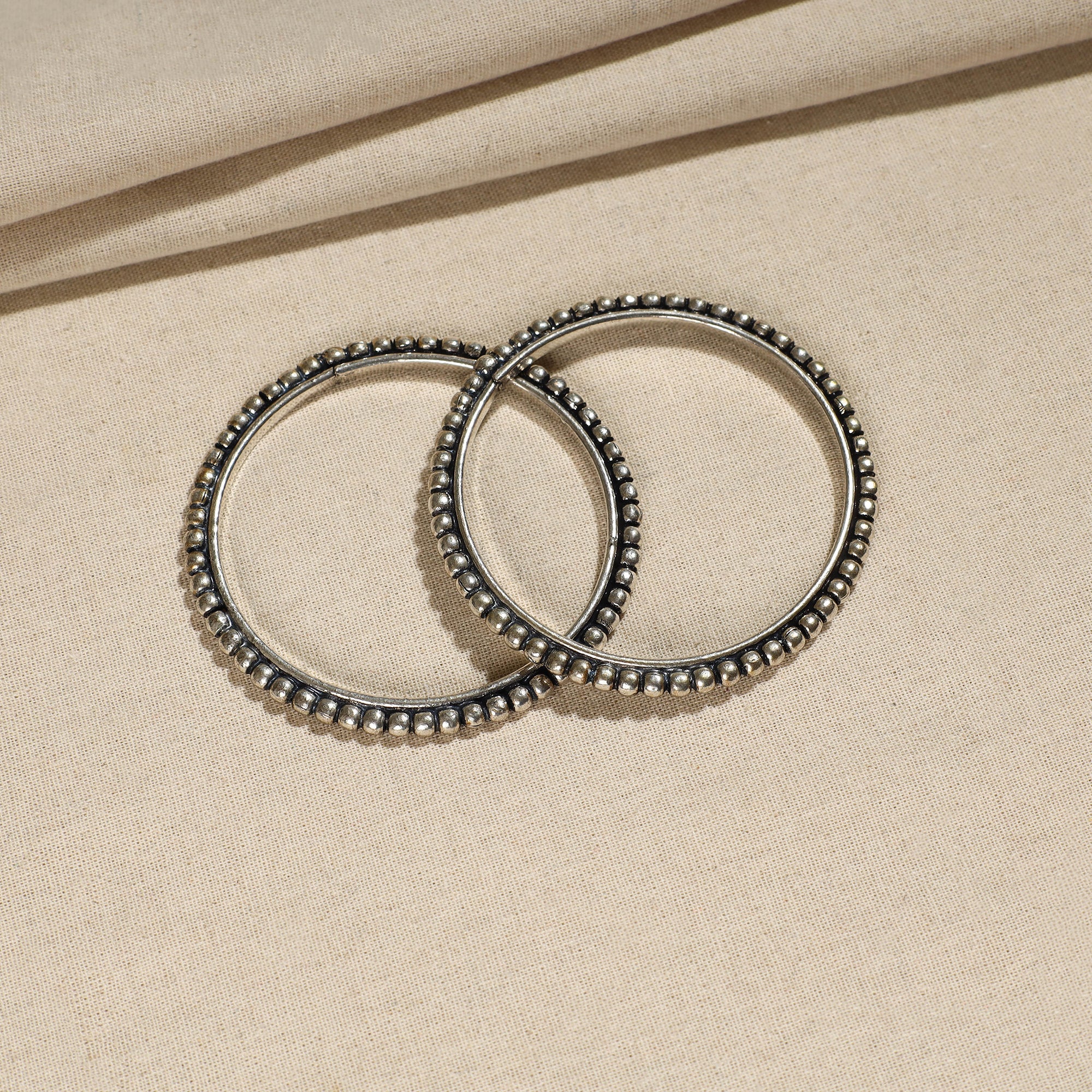 WHITE RIVER STORIES Antique Finish Oxidised White Metal Bangle (Set of 2) 08