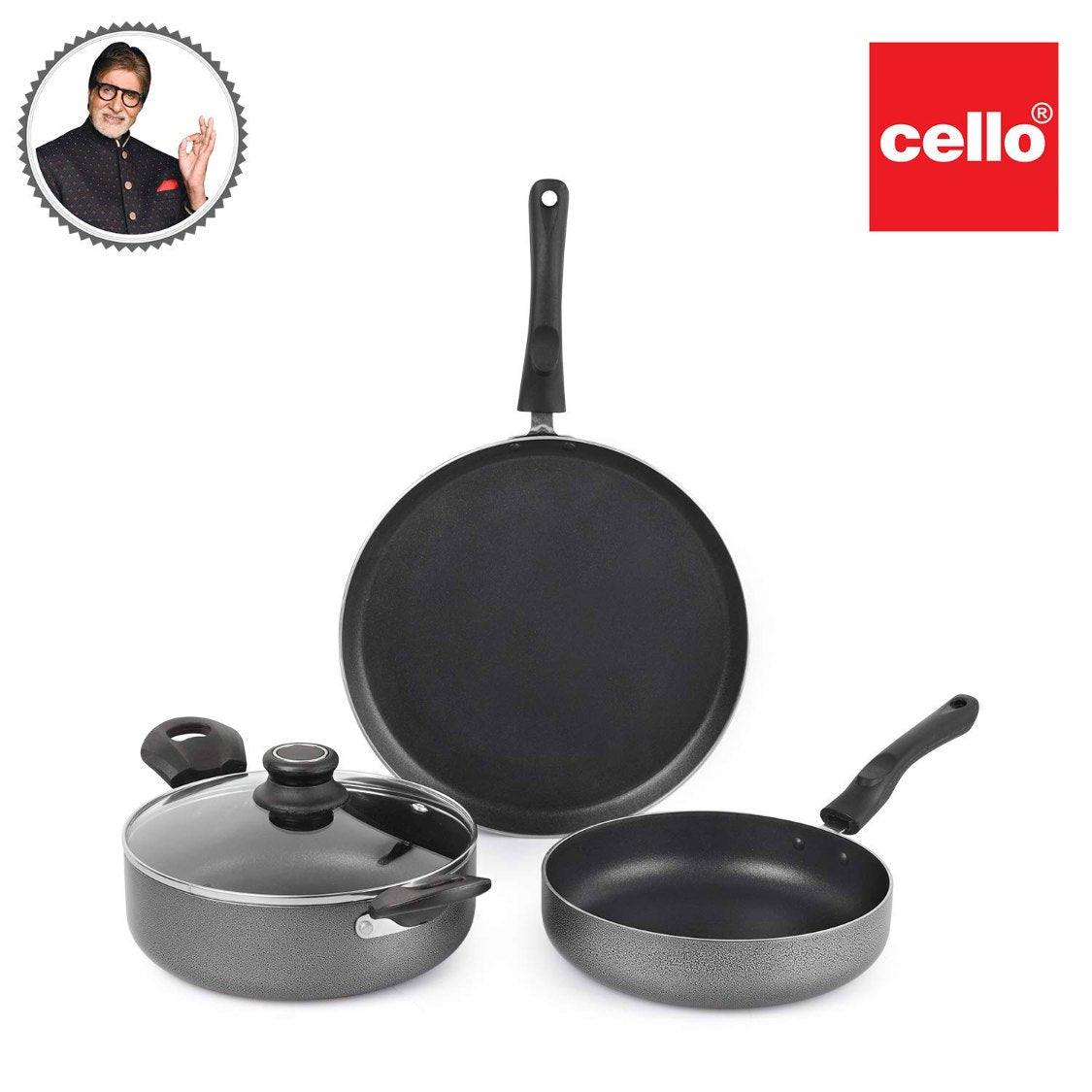 Cello Non-Stick Prima Induction Base Cookware Set, 3 Pieces - view 6