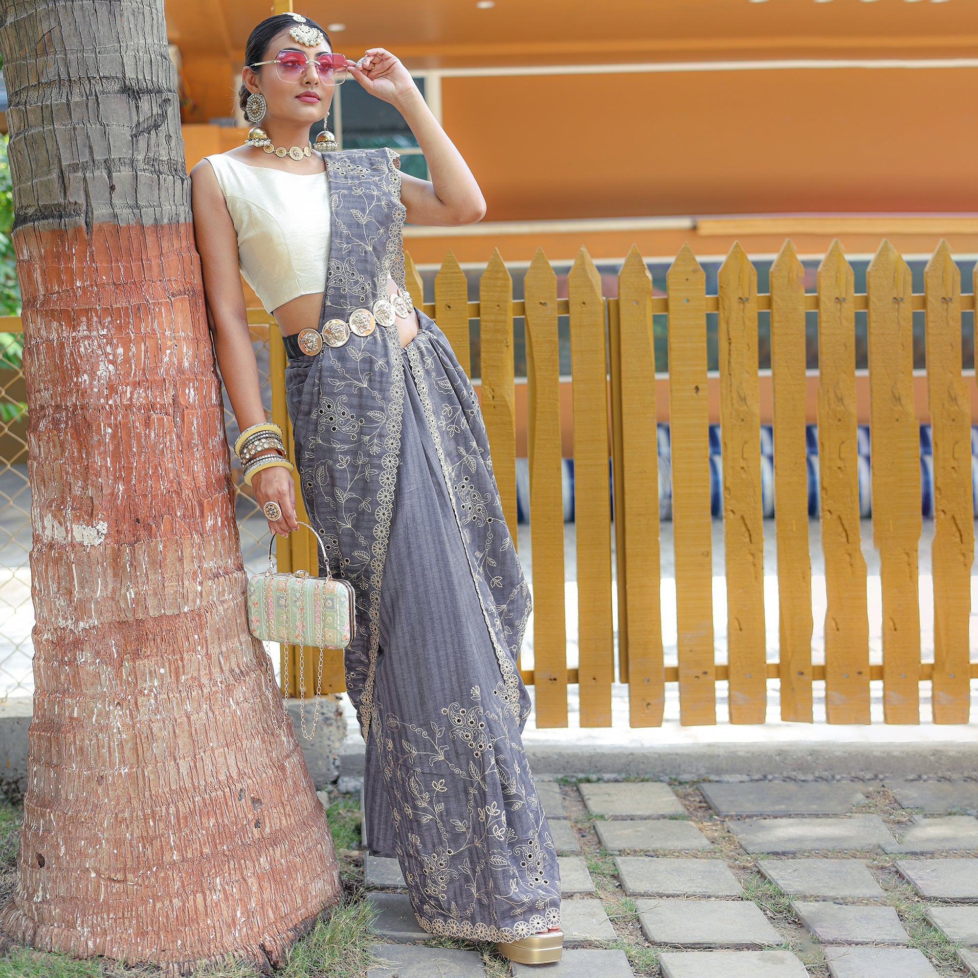TASARIKA COUTURE Aaisha Grey Soft Silk Handwork Saree - view 2