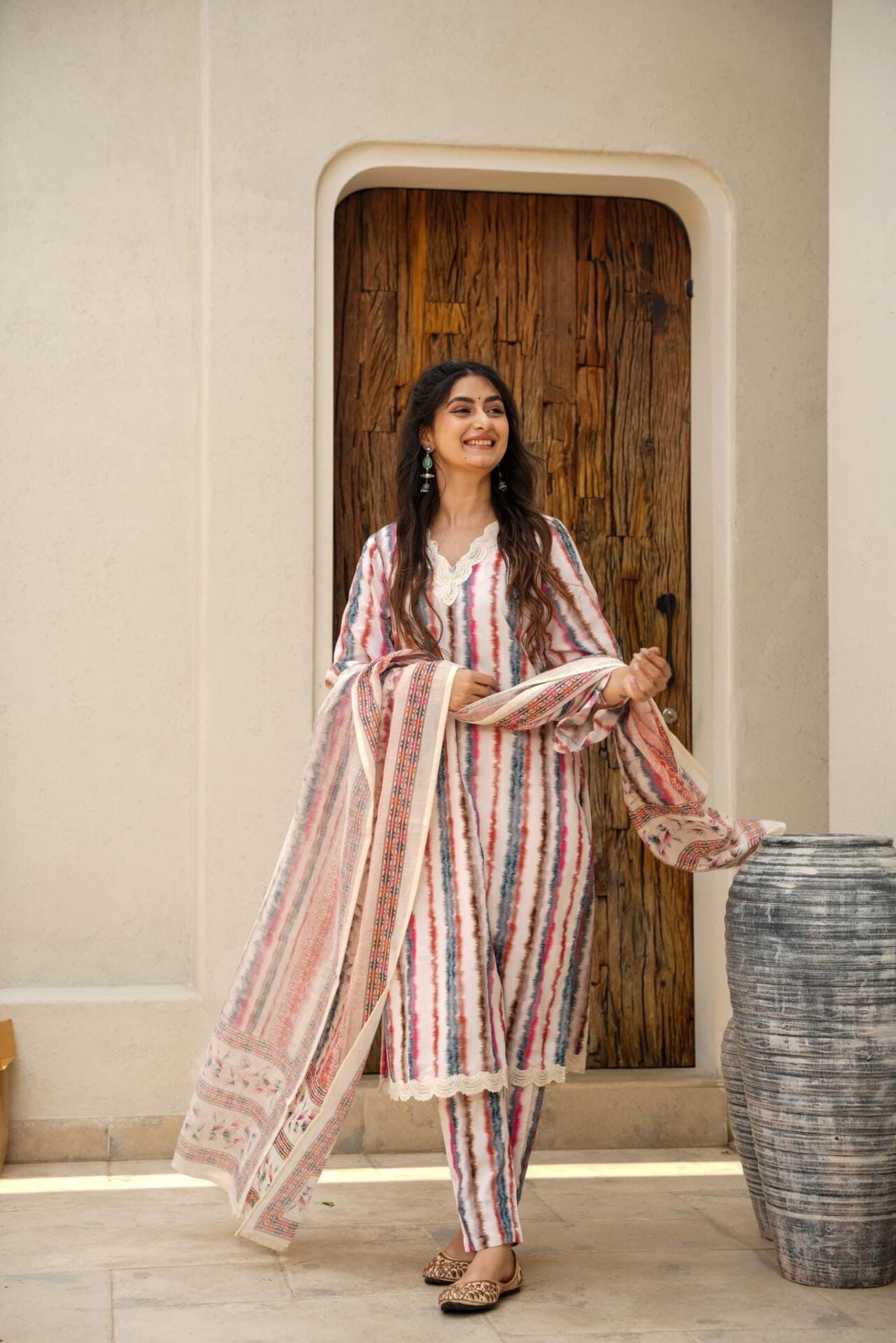 Idaho-o Ivory cotton kurta set - view 3