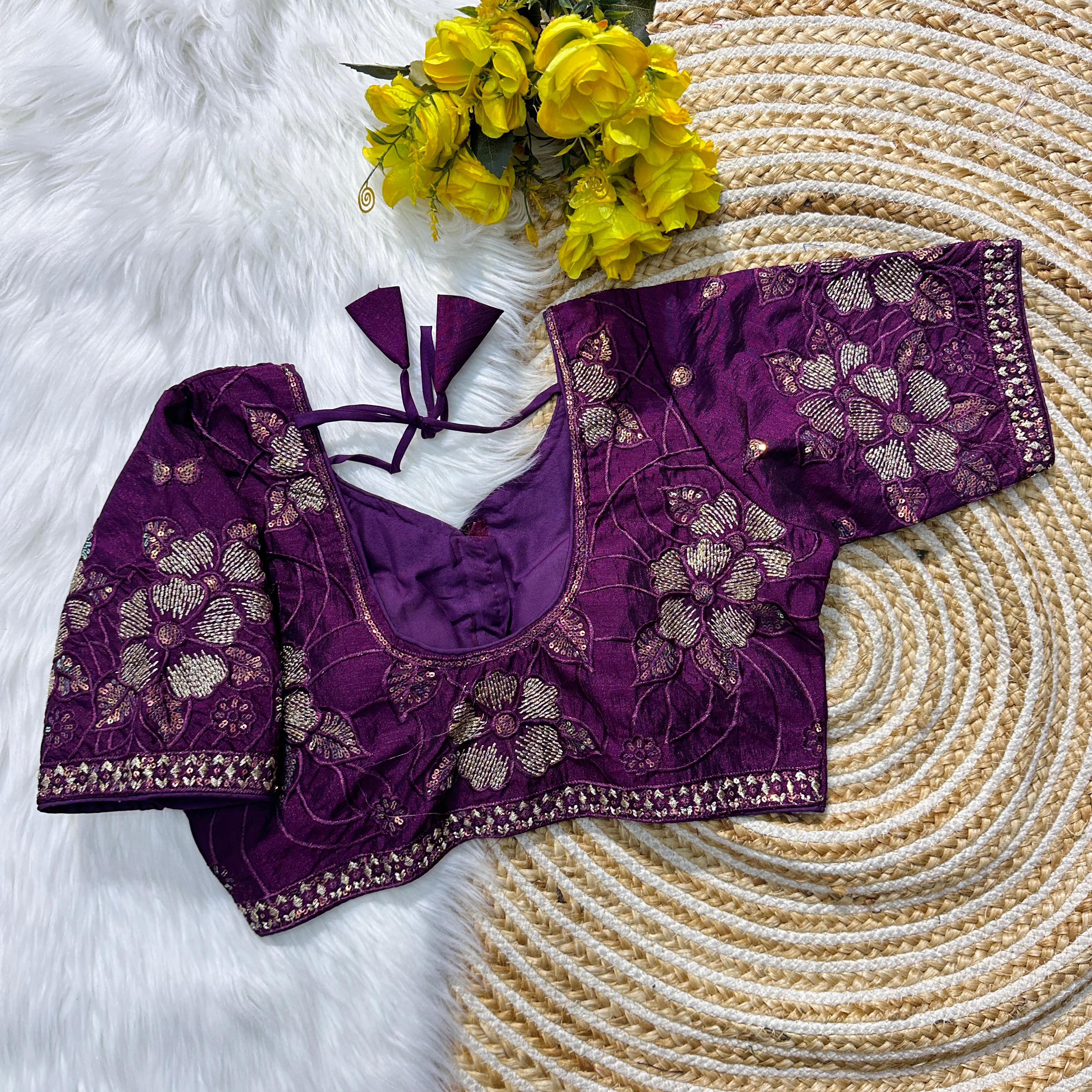 ClothsVilla Purple Soft Silk Blouse with Beautiful Embroidery and Sequence Accents
