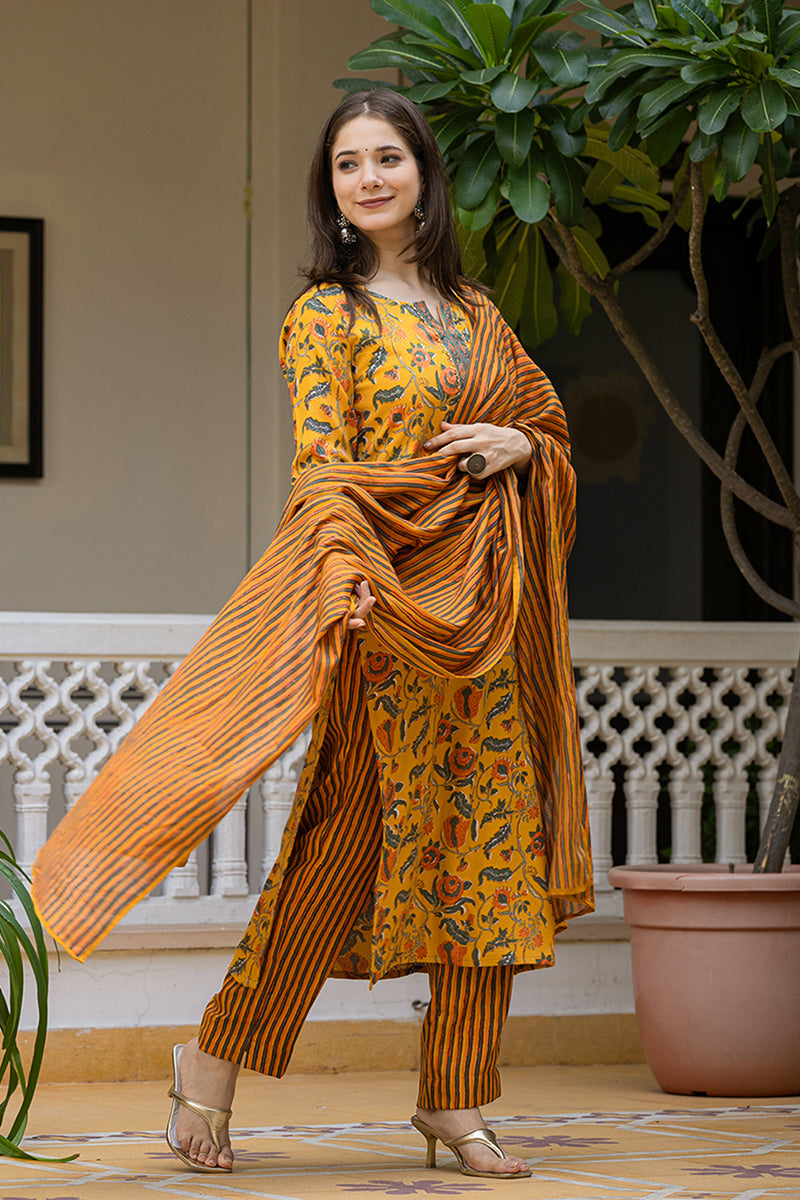 Ahika Yellow Rayon Blend Floral Printed Straight Trouser Suit Set VKSKD2256 - view 3