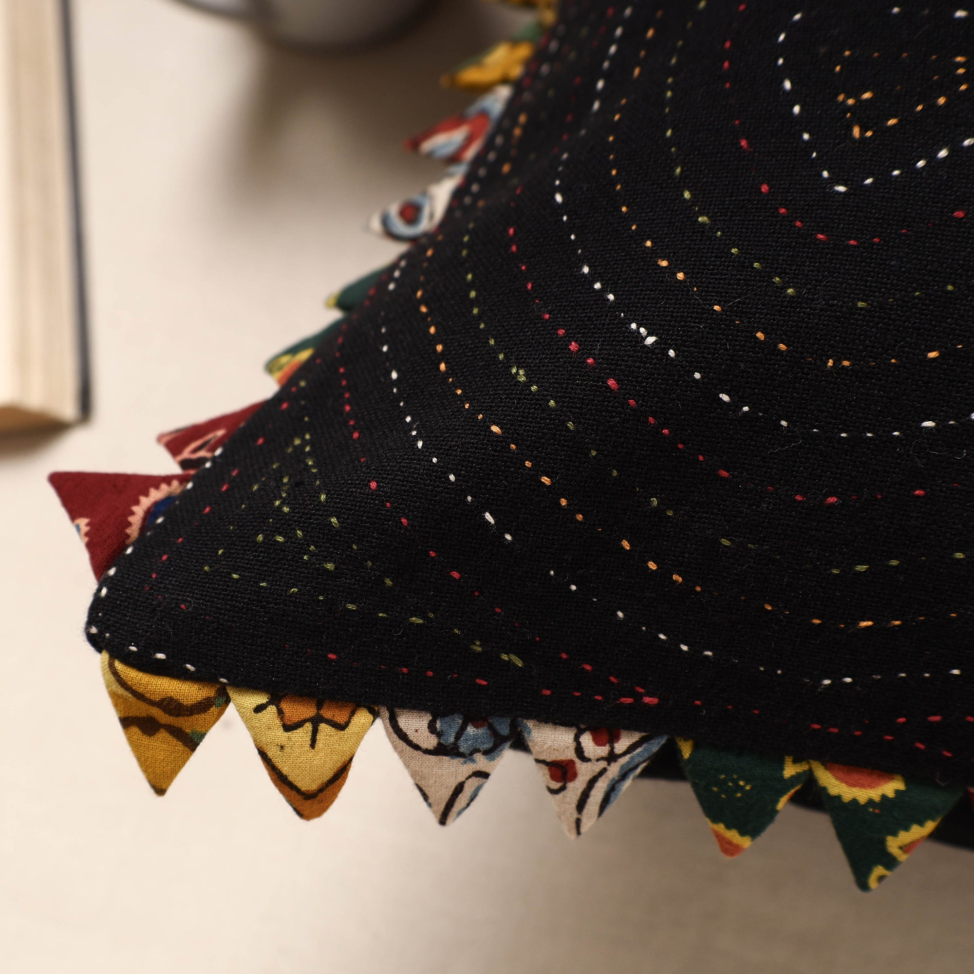 Black - Kala Raksha Tagai Work Cotton Cushion Cover (16 x 16 in) - view 2