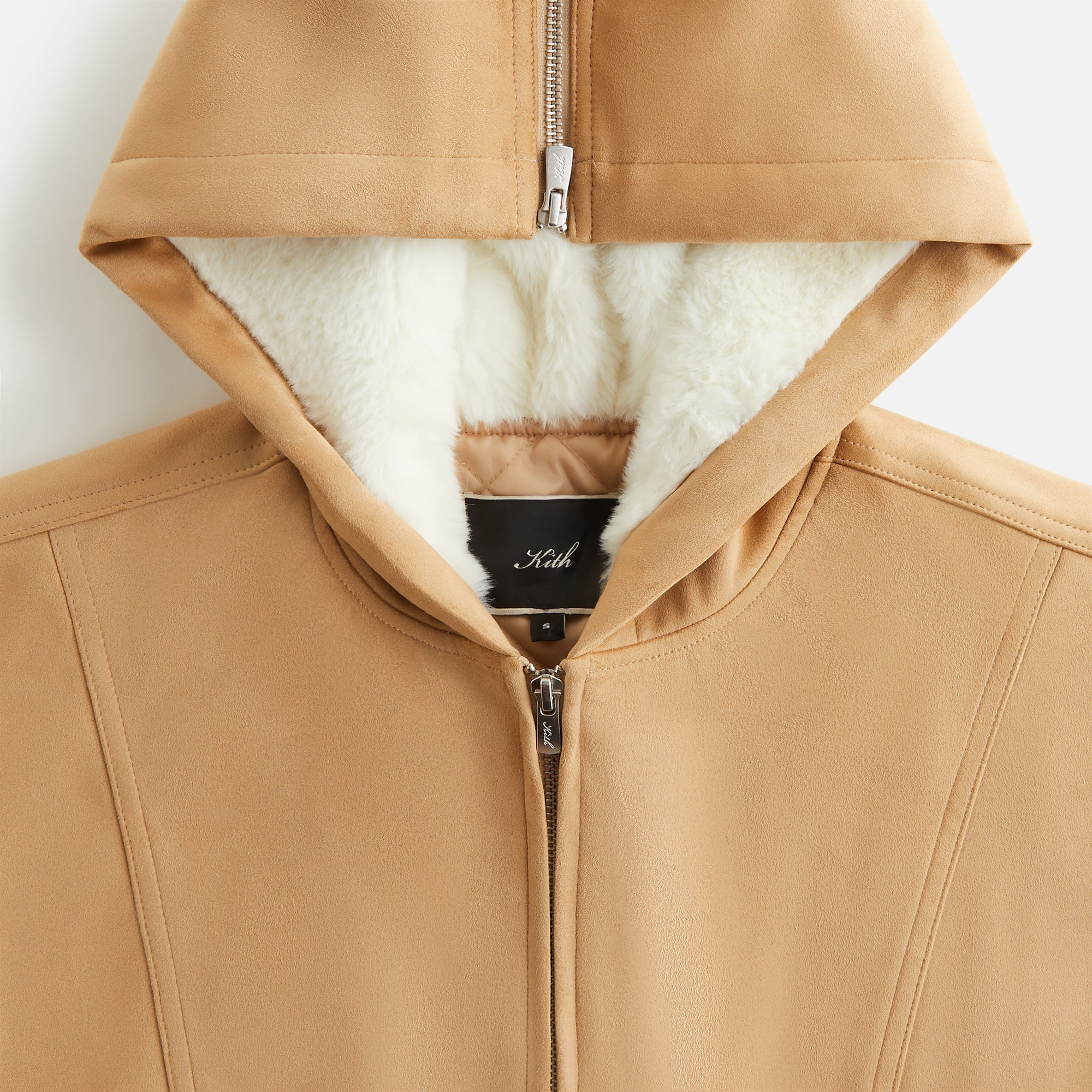 Kith Women Nylas Microsuede Zip Hooded Bomber - Birch - view 6