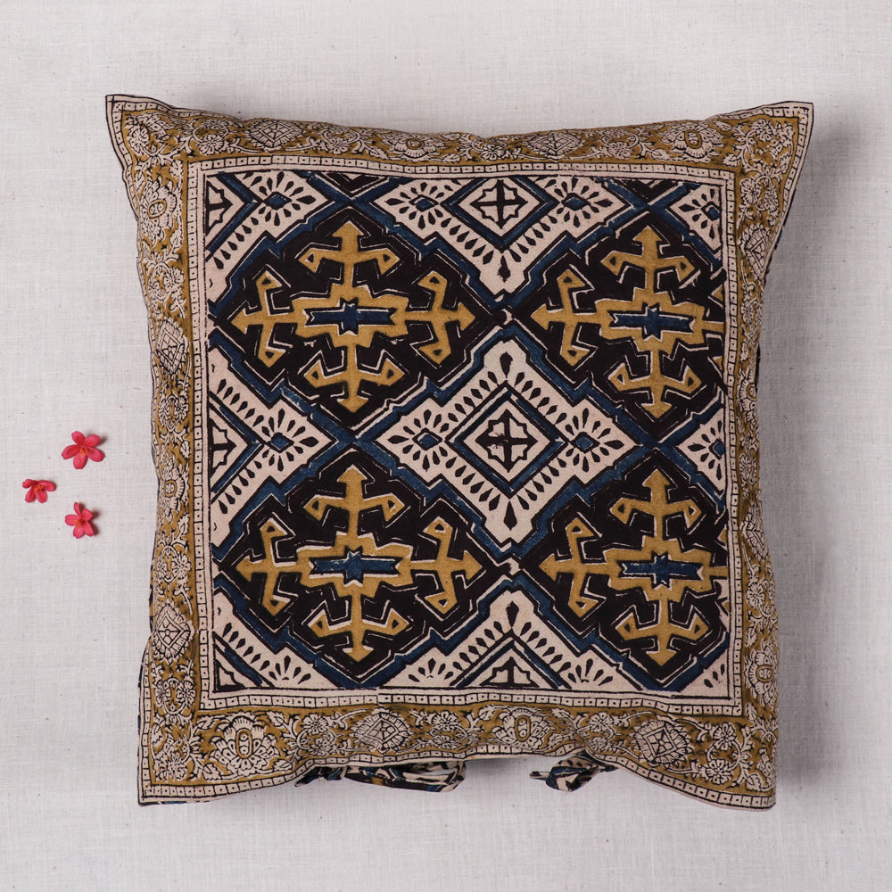 PITCHUKA SRINIVAS KALAMKARI PEDANA Black - Original Pedana Block Print Cotton Kalamkari Cushion Cover