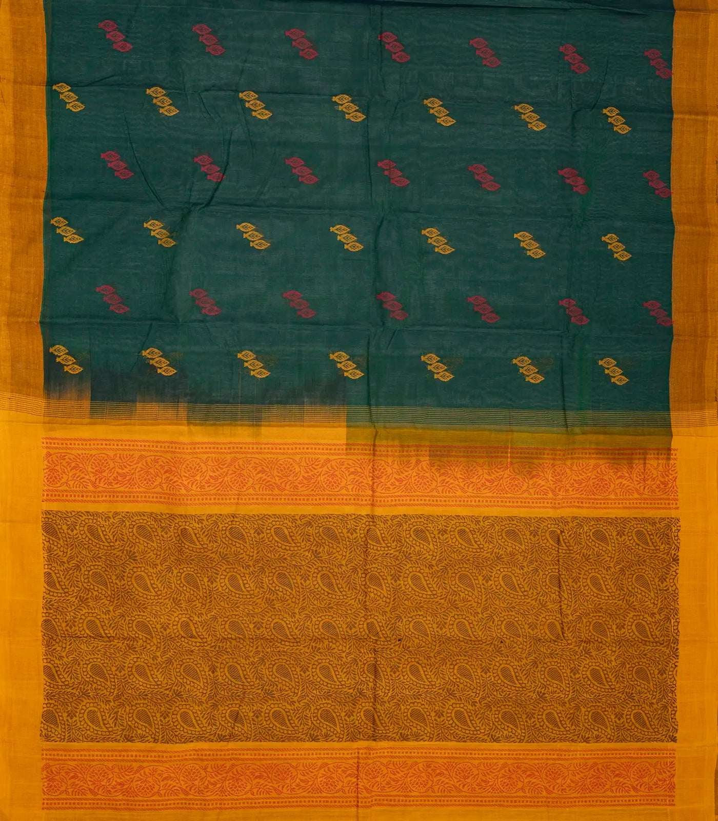 RmKV Teal Handloom Rasipuram Cotton Saree With Floral Buttas - view 2