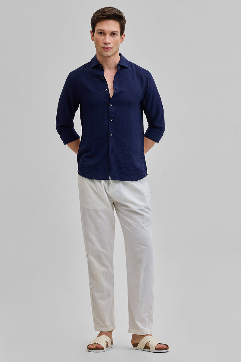 SNITCH Navy Textured Linen Blend Shirt - view 3