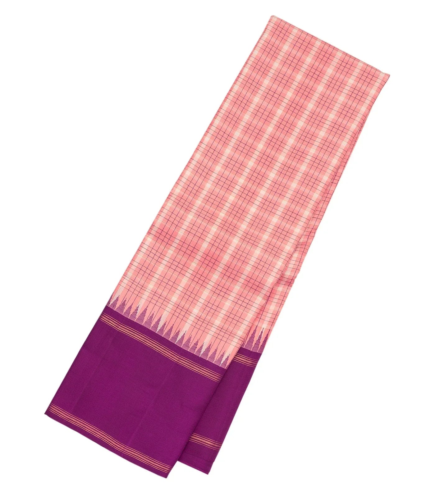 RmKV Baby Pink Handloom Korvai Kanchipuram Silk Saree With Checks