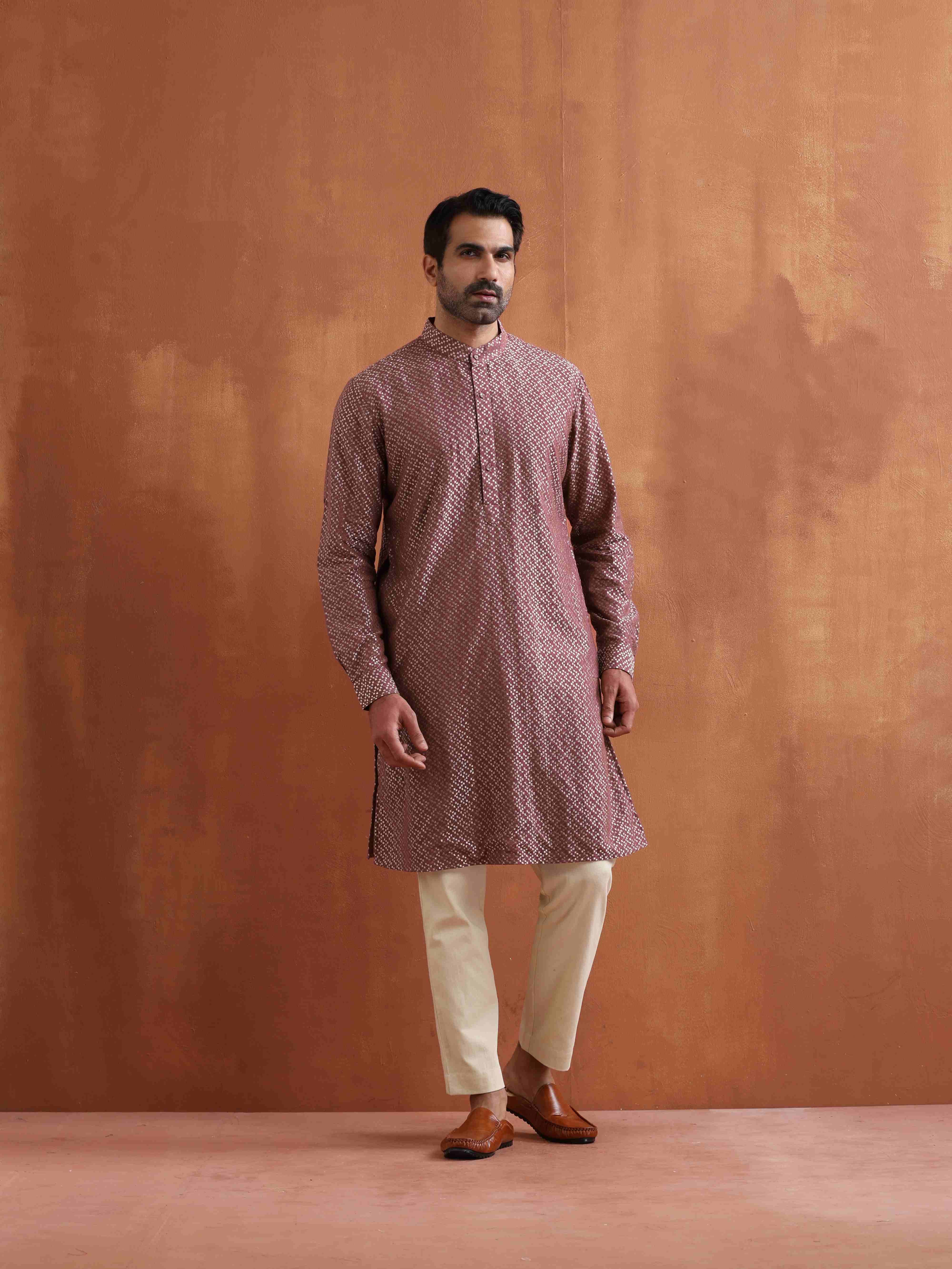 trueBrowns Men's Purple Cotton Dobby Kurta - view 7