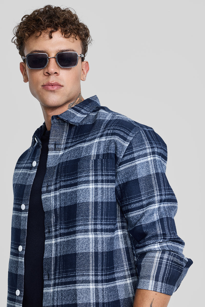 SNITCH Navy Plaid Box Fit Flannel Shirt - view 4