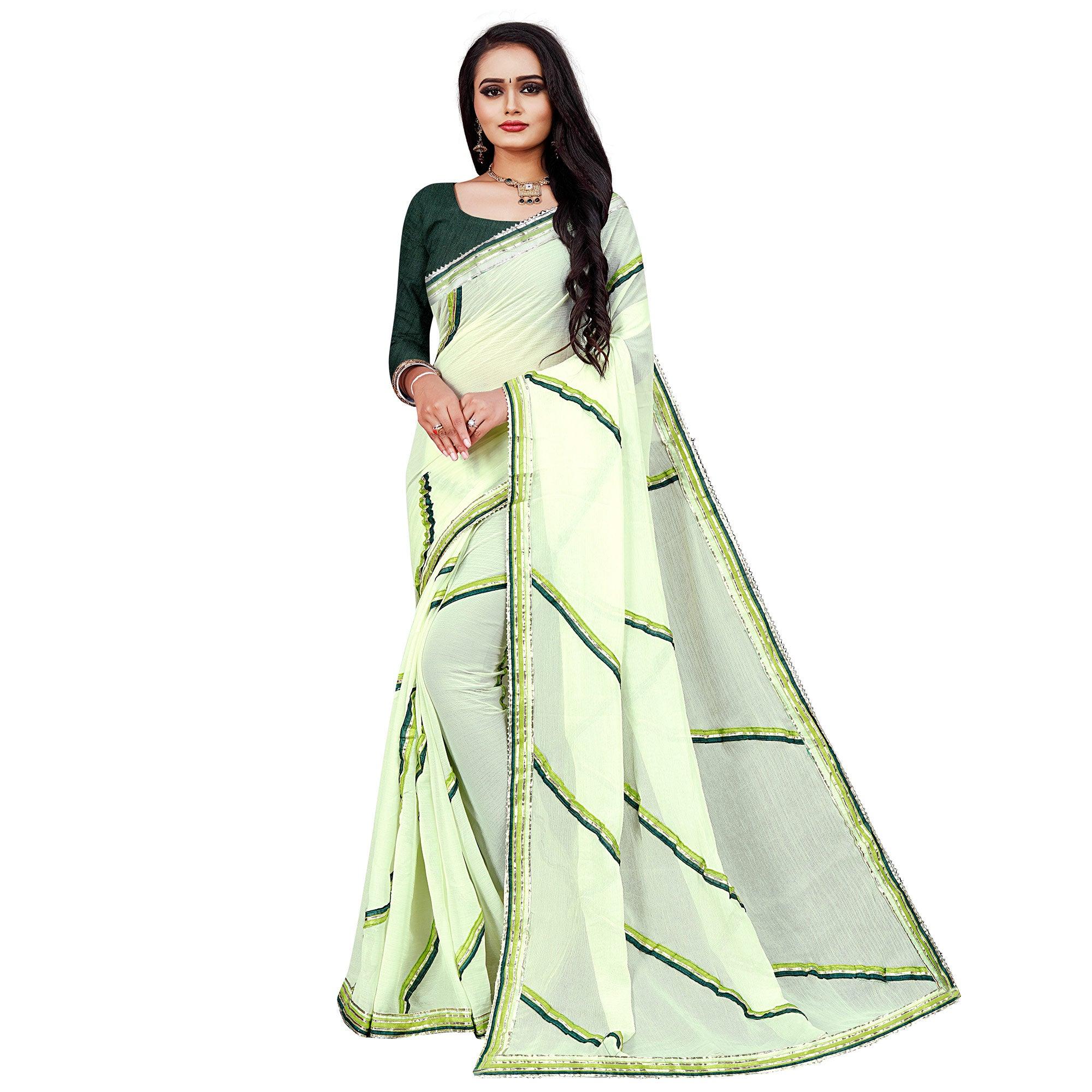 Green sarees – BlackTree green-casual-wear-lace-work-chiffon-saree