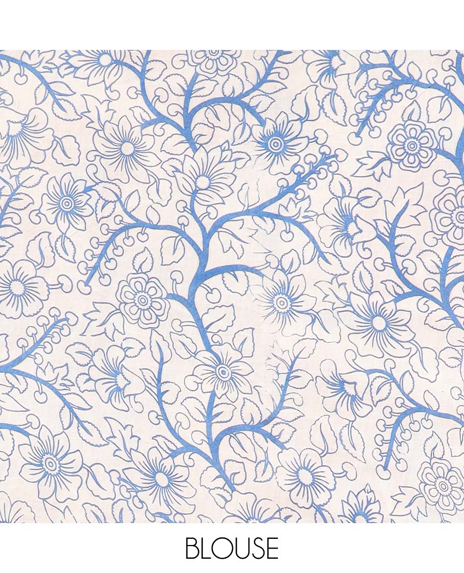 Pothys Cream bird motifs machine-printed kalamkari cotton saree, contrast unique motifs border & animal motifs pallu - view 2