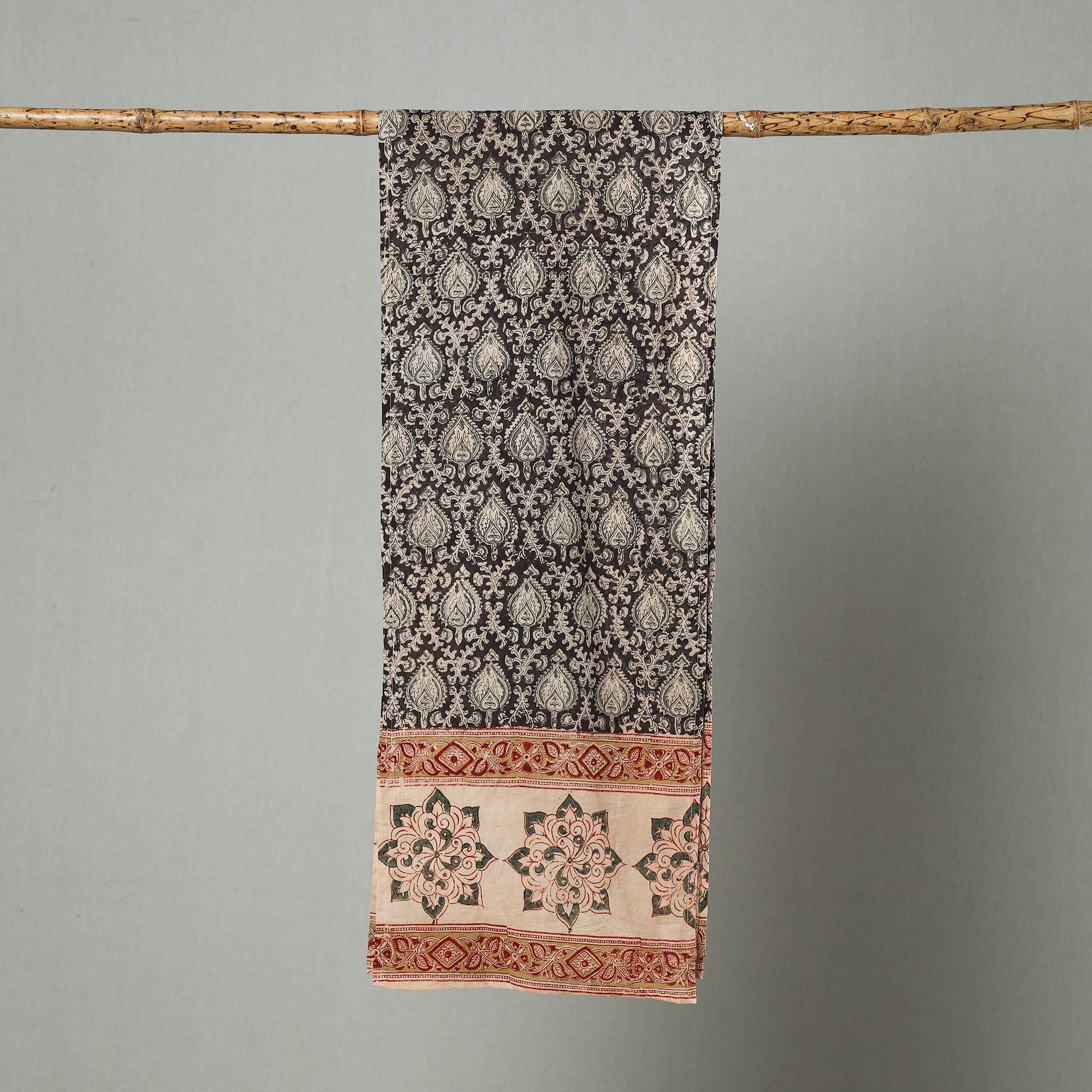 PITCHUKA SRINIVAS KALAMKARI PEDANA Black - Pedana Block Print Natural Dyed Cotton Kalamkari Stole 07 - view 2