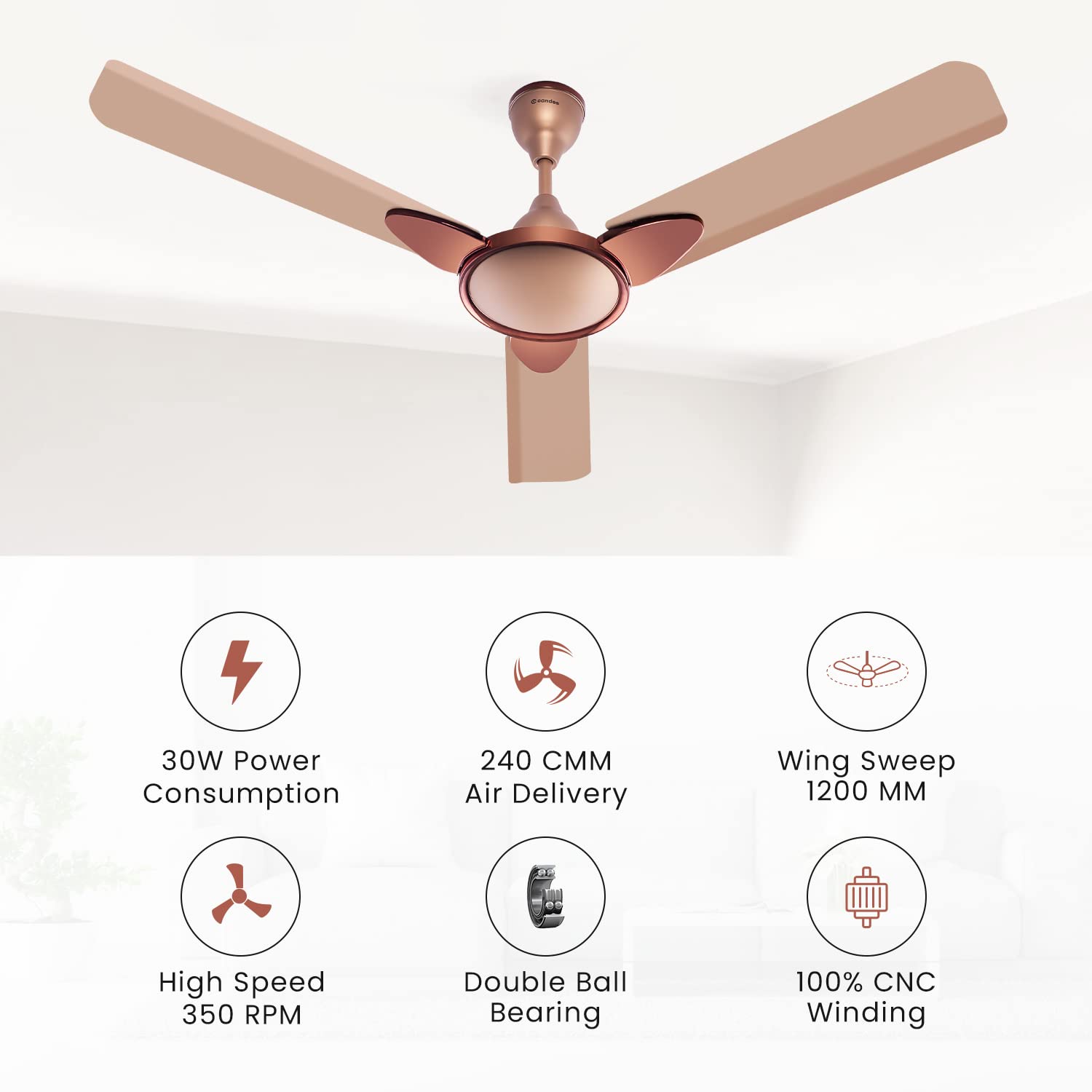 Candes Eco Zest Energy saving Designer 1200 mm / 48 inch Anti-Rust BLDC Ceiling Fan With Remote (2 Years Warranty) (Coffee Brown) - view 8