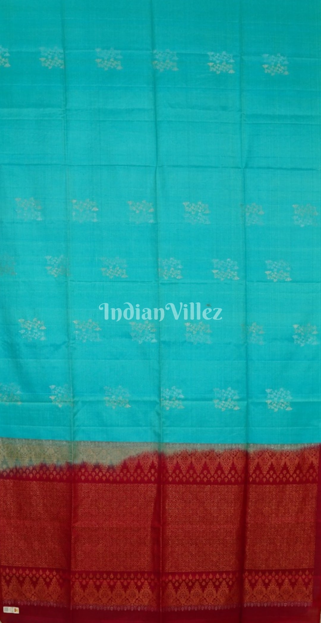 IndianVillèz Sky With Maroon Pure Kanjivaram Soft Silk Saree - view 2