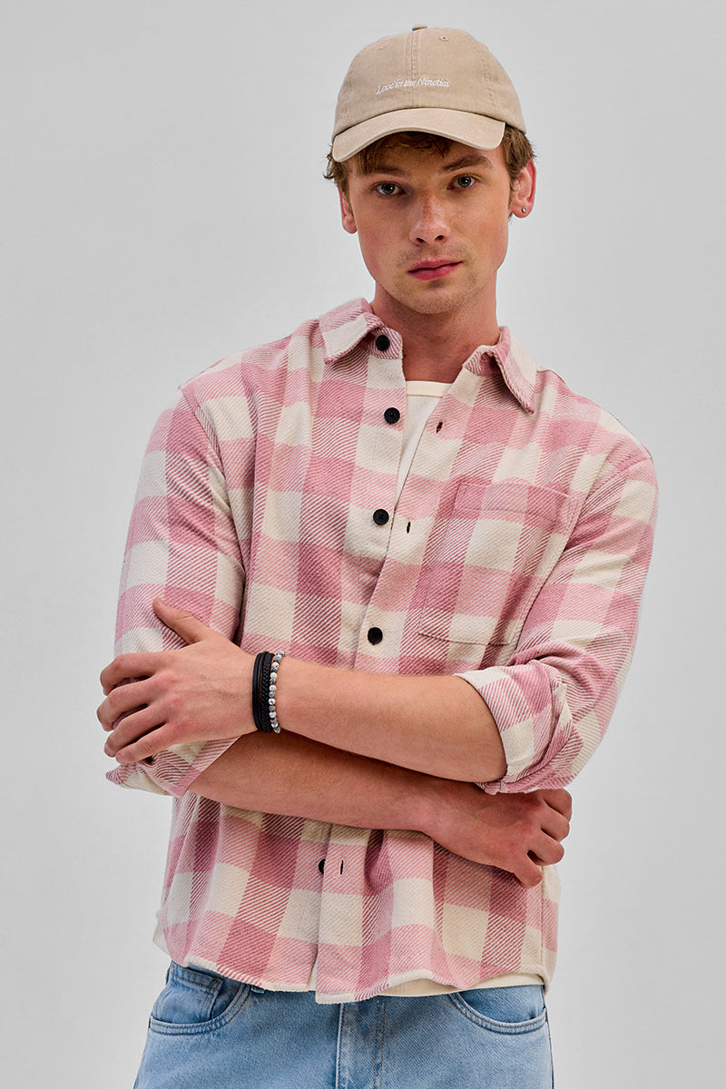 SNITCH Pink Flannel Checks Overshirt