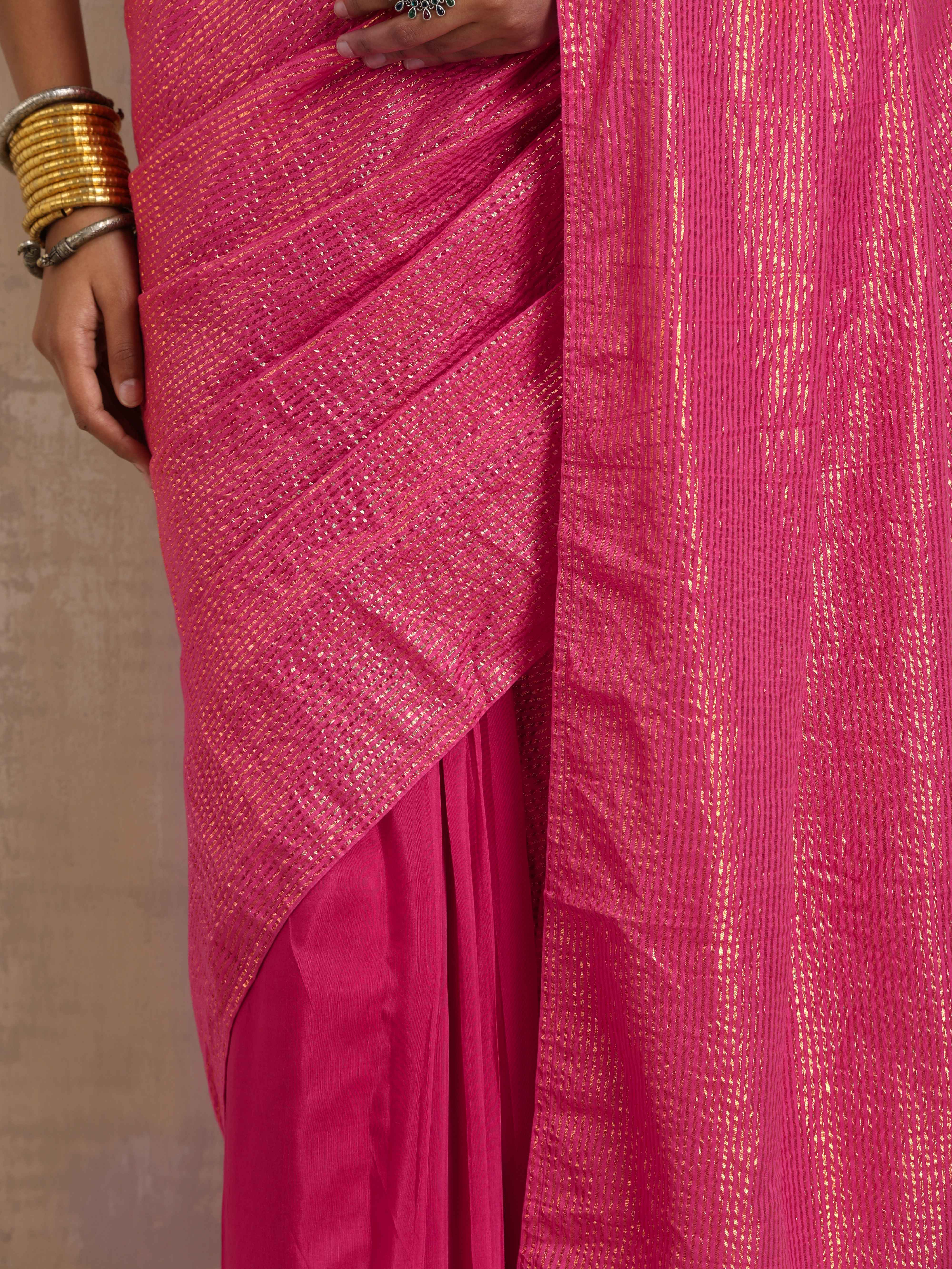 trueBrowns Pink Gold Metallic Ready To Wear Saree - view 10