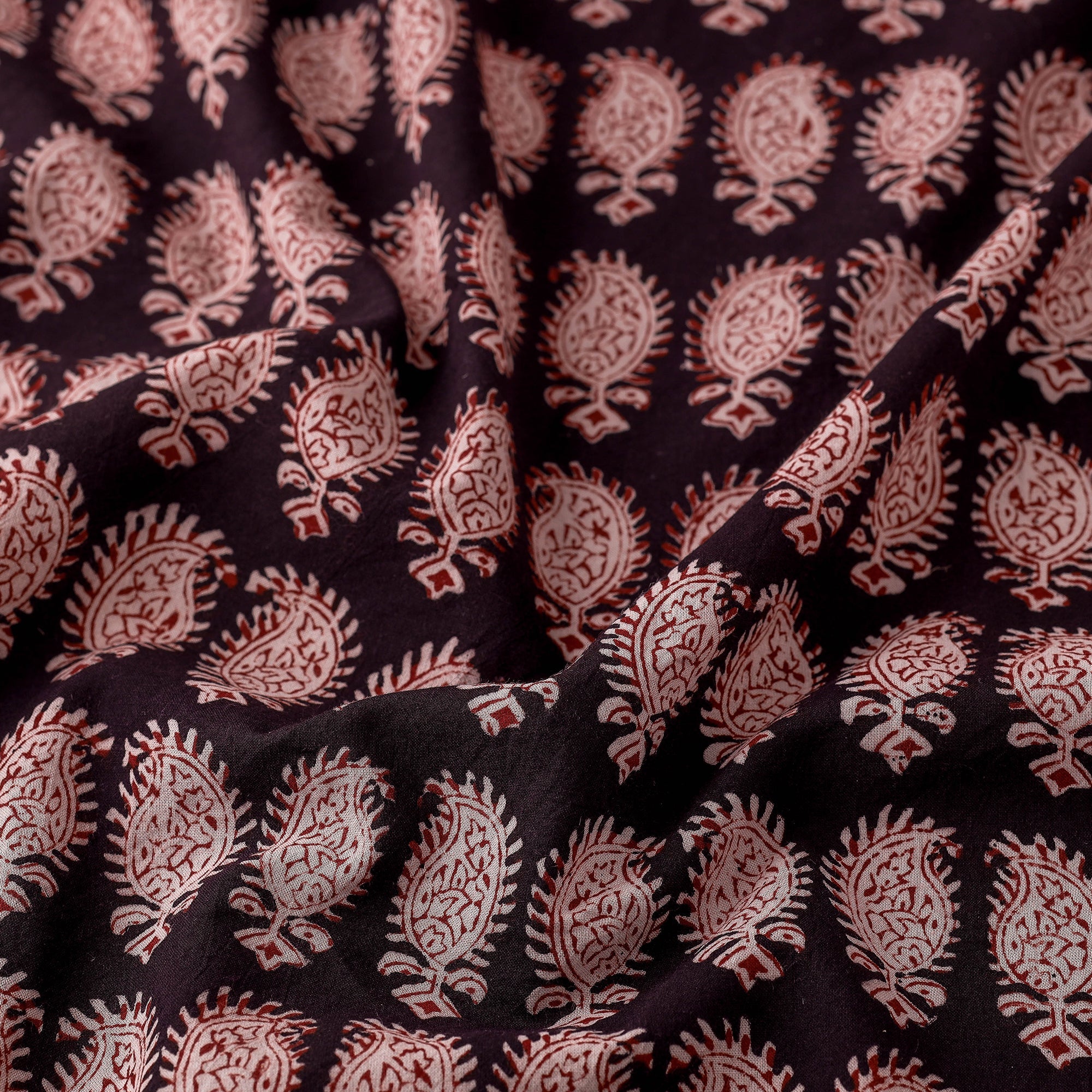 BAGH PRINTS BY UMAR FARUK KHATRI Black - Bagh Block Printed Natural Dyed Cotton Fabric - view 4