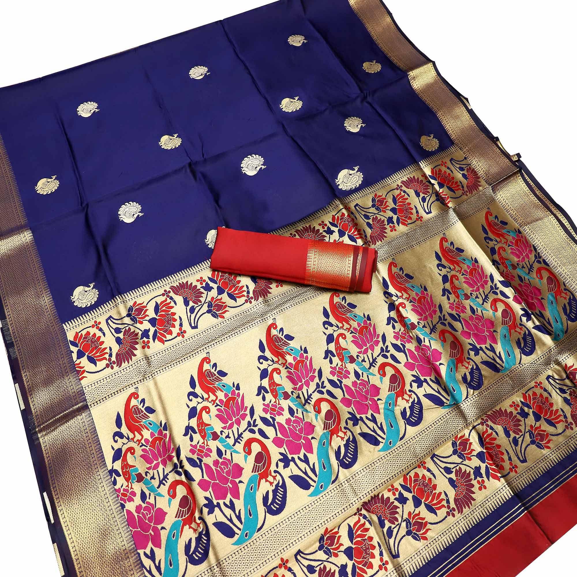 Navy sarees – BlackTree graceful-navy-blue-colored-festive-wear-woven-kota-art-silk-banarasi-saree-56293