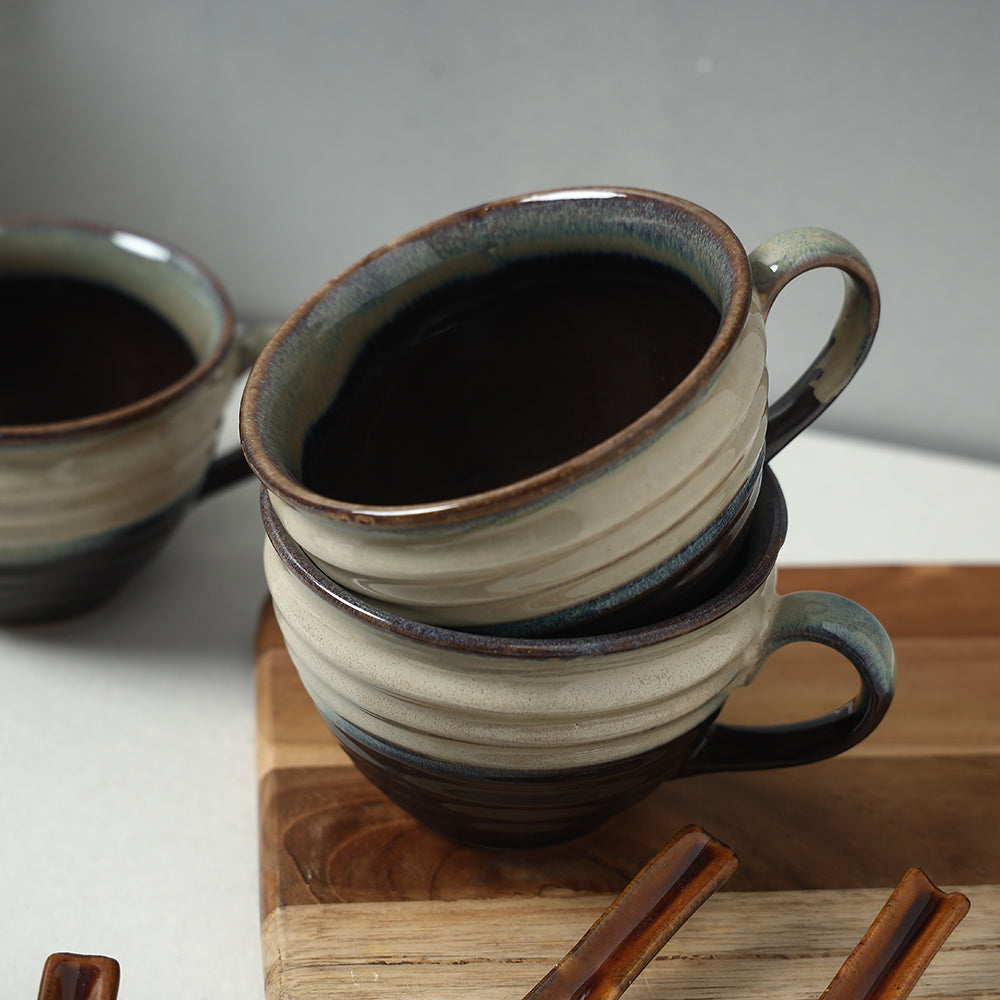 HAVELI CHRONICLES Brown - Ceramic Cups with Spoon (Set of 4, 300 ml) - view 2