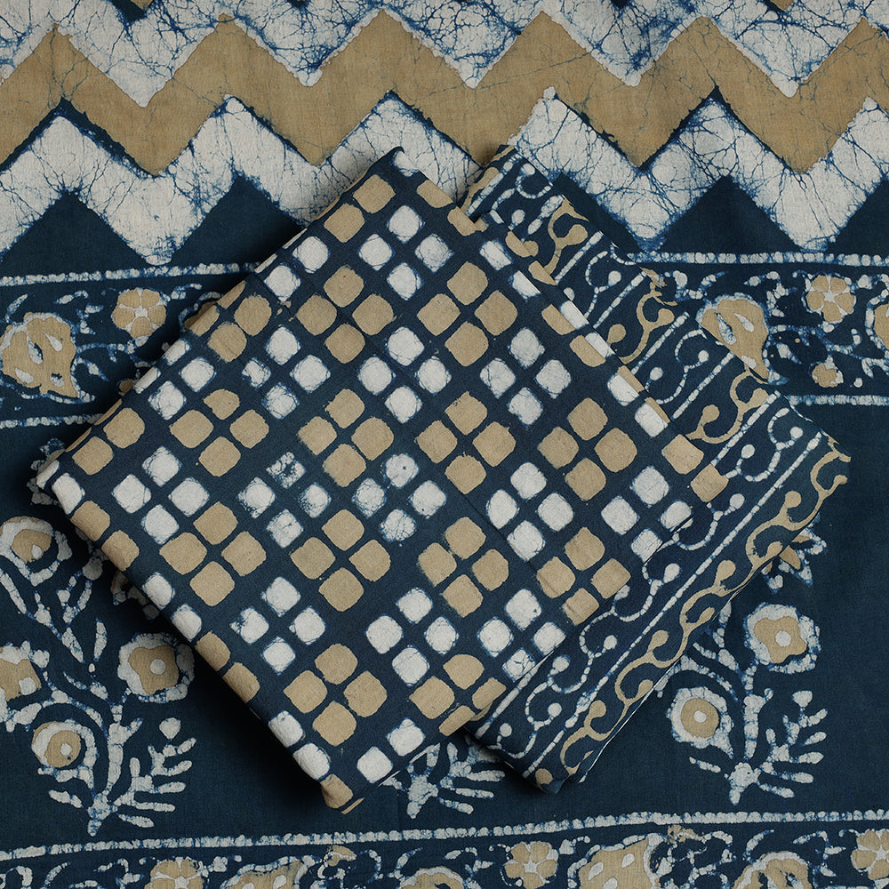 HAVELI CHRONICLES Blue - 3pc Cotton Block Printed Pipad Dress Material Set - view 2