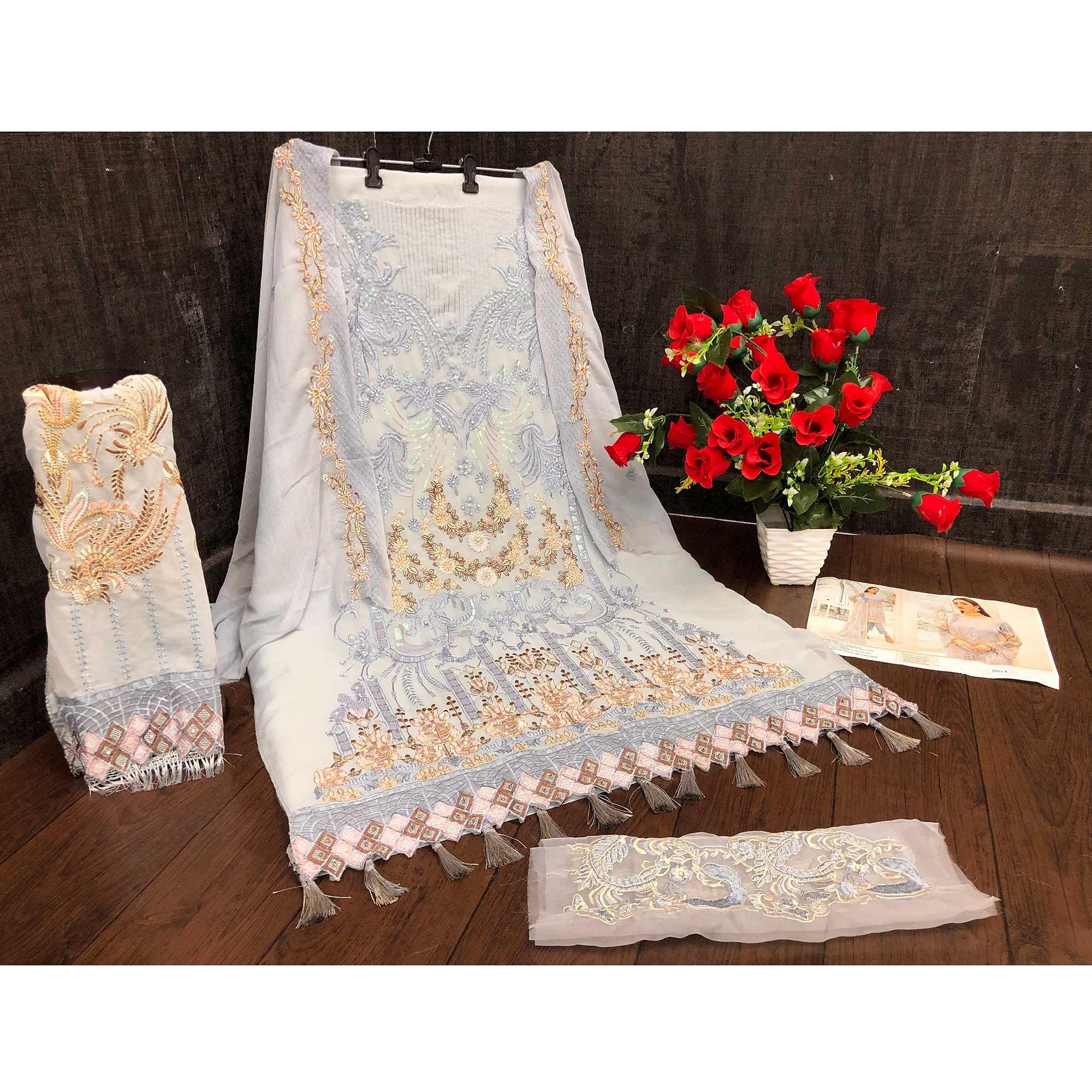 BlackTree grey-party-wear-floral-embroidered-georgette-straight-salwar-suit-111893 - view 2