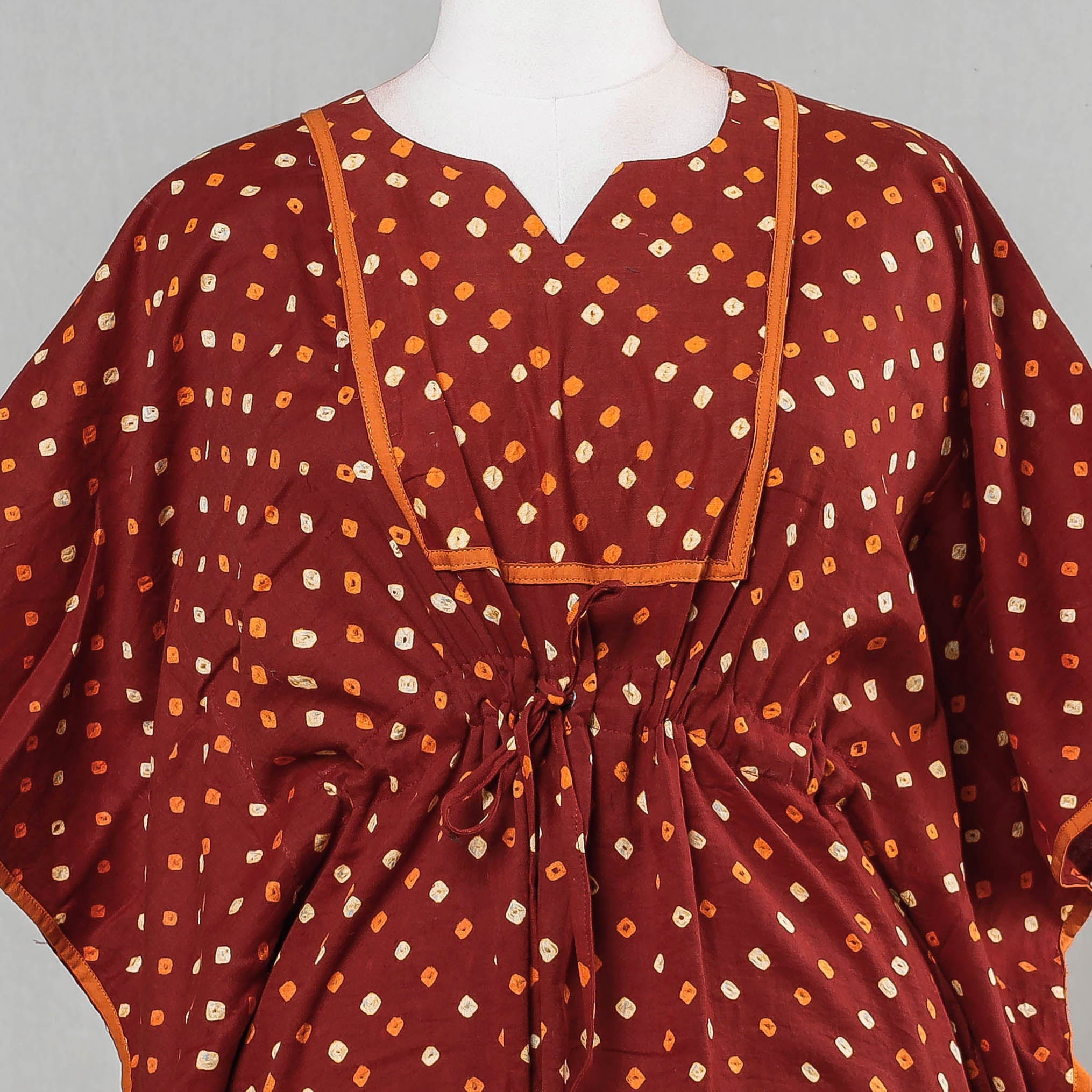 ITOKRI CASUALS Brown - Bandhani Tie-Dye Cotton Kaftan with Tie-Up Waist (Short) - view 2